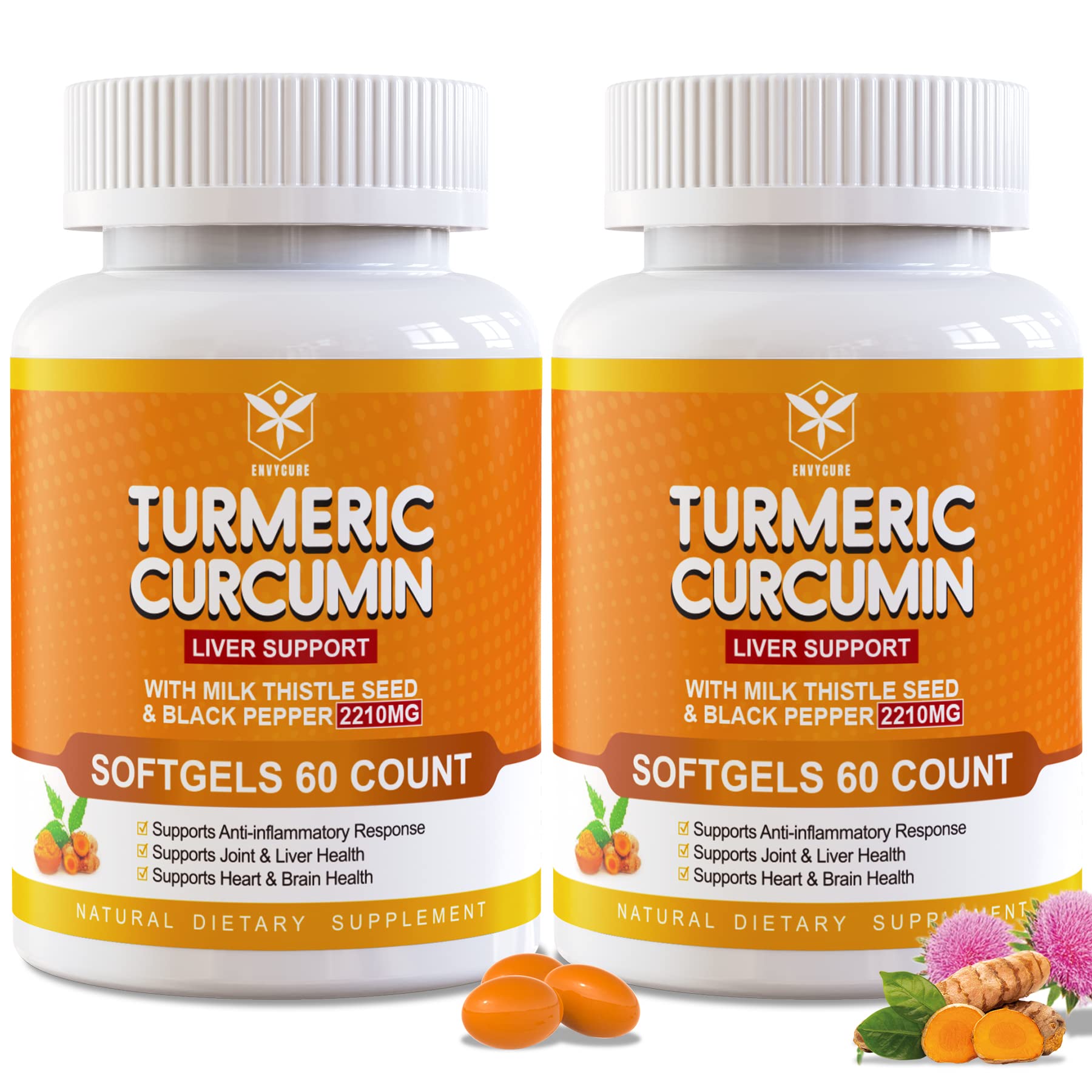 5 in 1 Turmeric Curcumin Softgels 2000mg with Milk Thistle Seed Extract