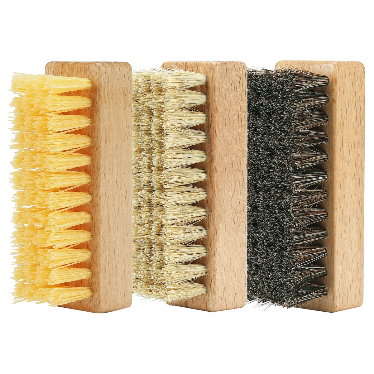 Shoe Cleaning Brush Set with Nylon Boar and Horsehair Bristles Wooden  Sneaker Cleaner Brush for Leather Suede Canvas Textile Bags and Accessories  - 3 Pack 3 Horsehair + Boar + Plastic bristle