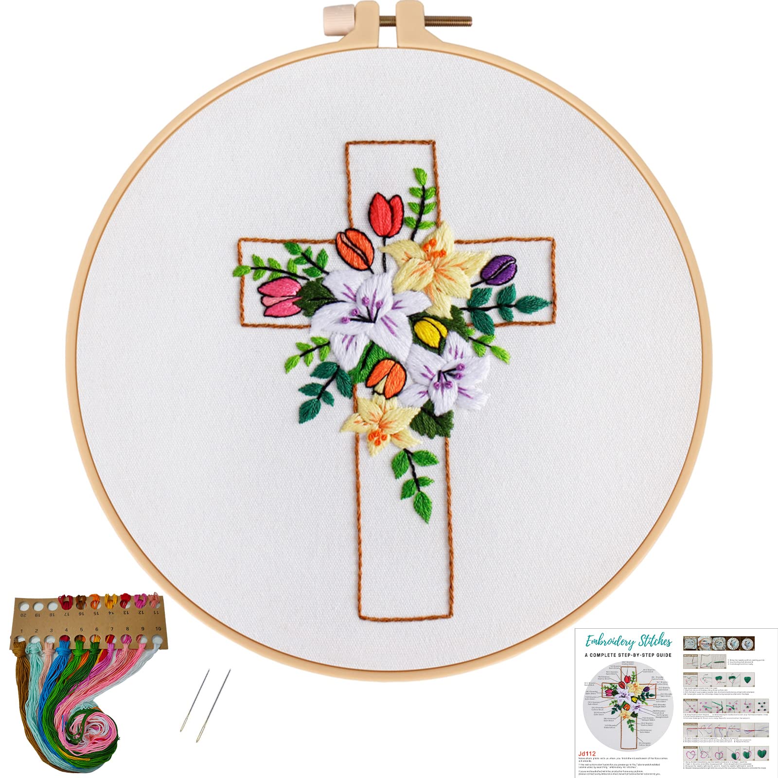 Embroidery Kits with Patterns and Instructions,DIY Beginner Cross Stitch Kits for Adults, Embroidery Clothes with Animal Plant Pattern, Color Threads