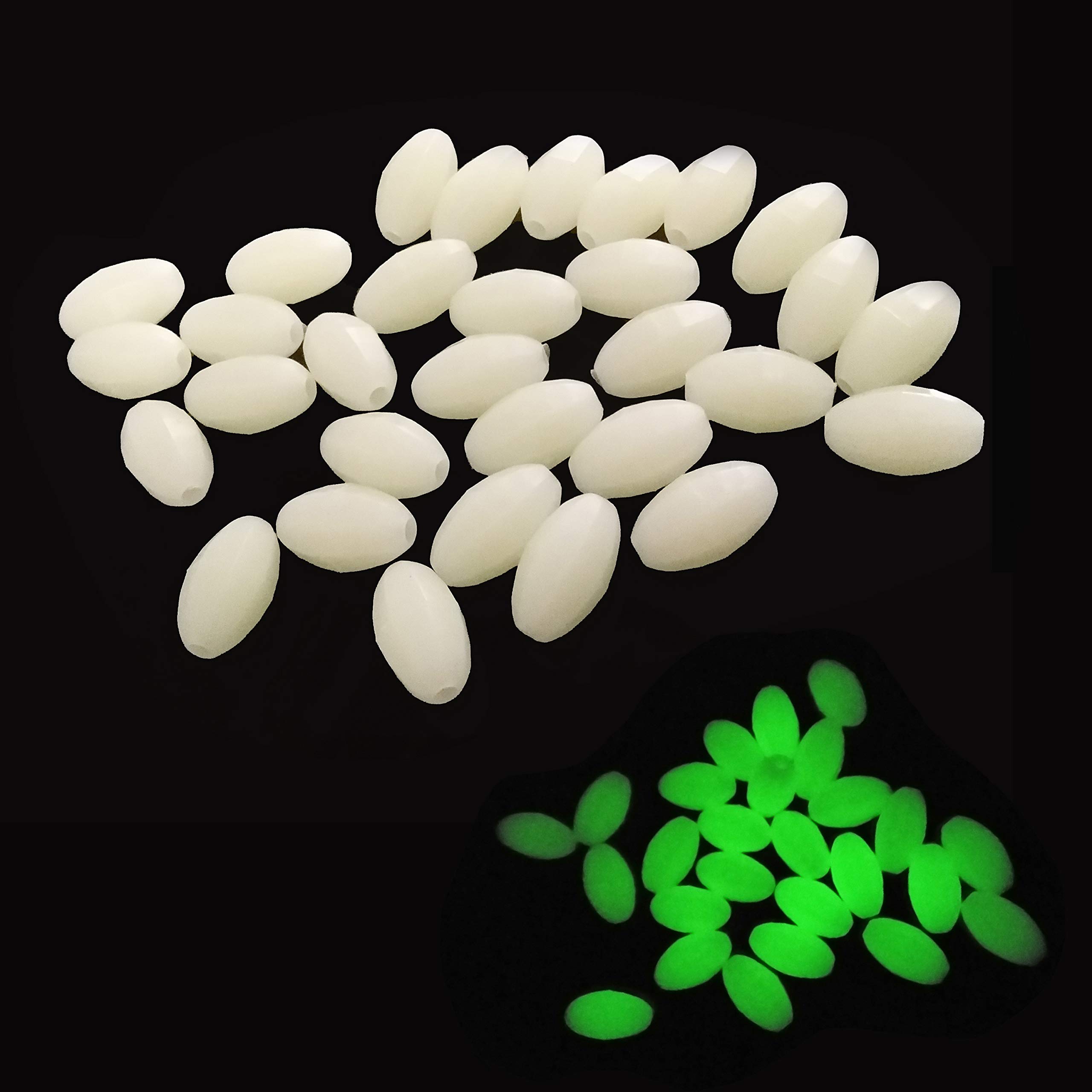 AGOOL Luminous Glow Fishing Beads - 100/200 pcs Green Glow in Dark Fish  Attractants Beads Eggs Oval Plastic Egg Tool Jigs Fishing Rigging Tackle  100pcs