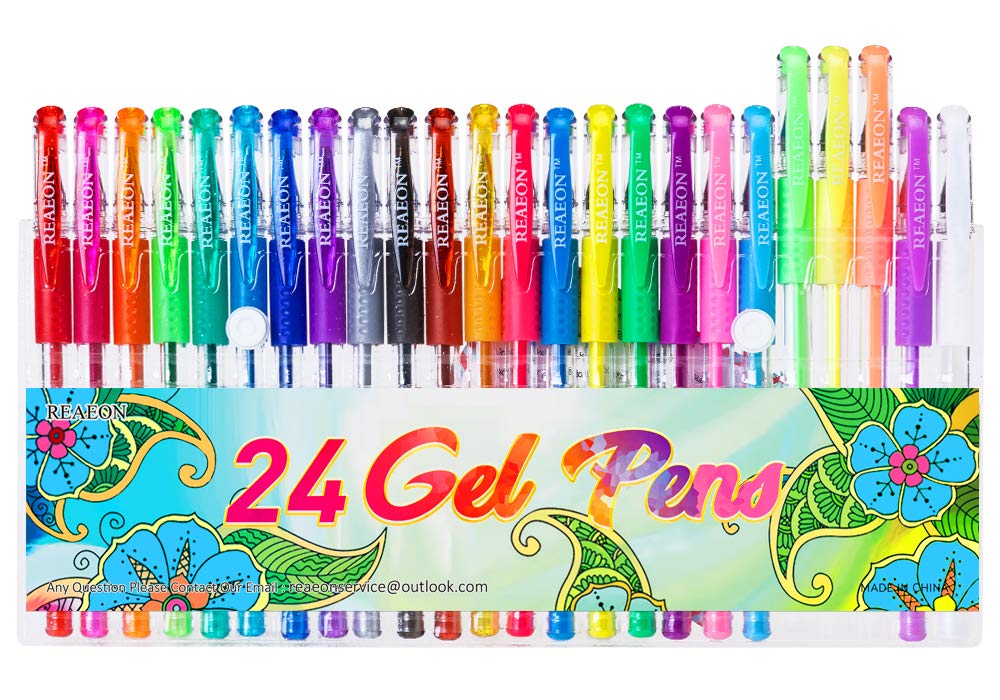 Reaeon 24 Colors Gel Pens Coloring Gel Pen Art Markers for Journal