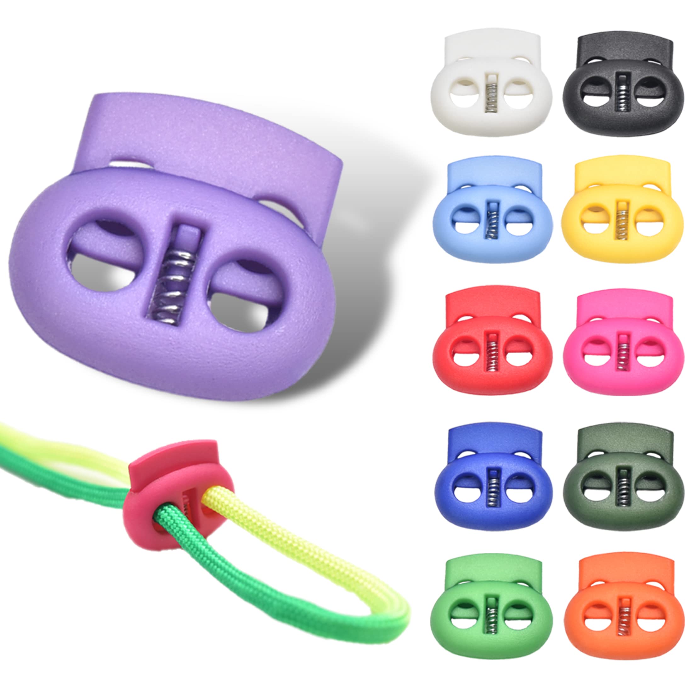 10 Serrures à Cordon à Ressort - Double Trou, Translucides, Pour Paracord, Sacs, Vêtements, Camping