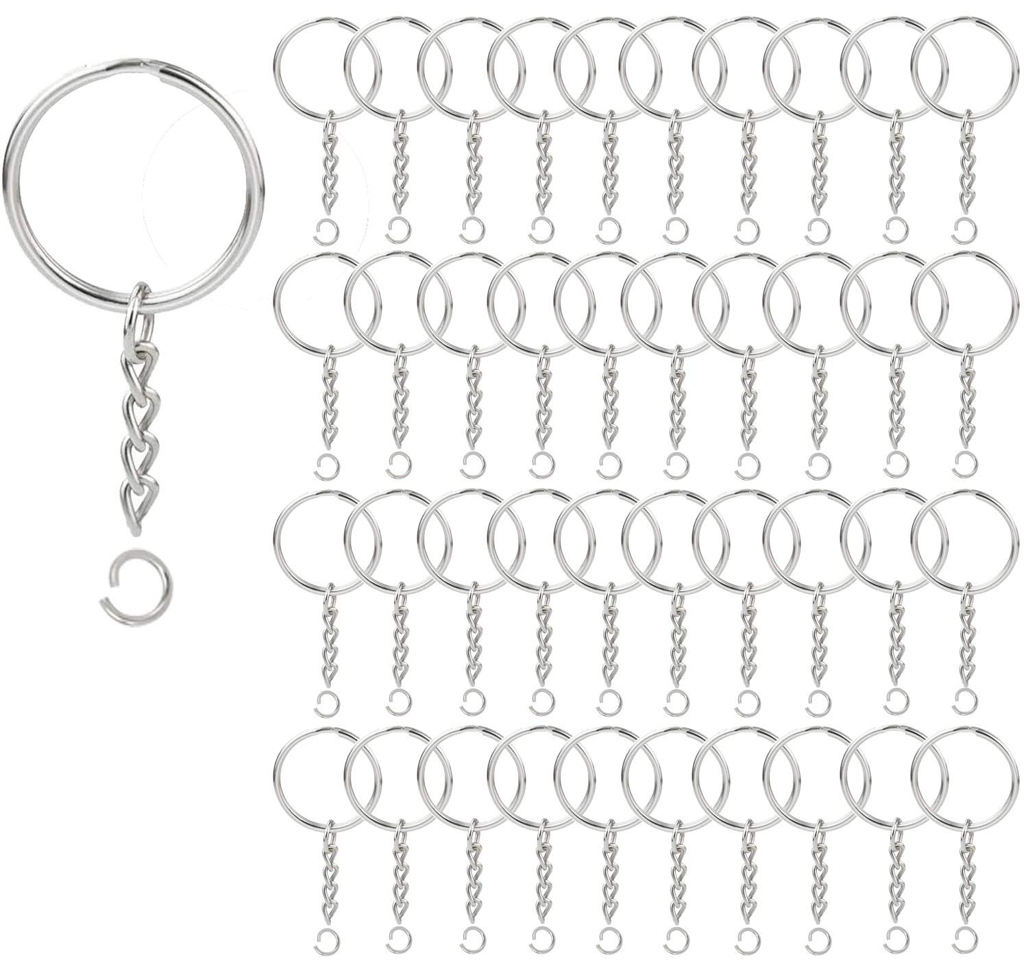 100 Pack Key Ring with Chain and Open Jump 1 inch Split Round Keychain  Rings Bulk