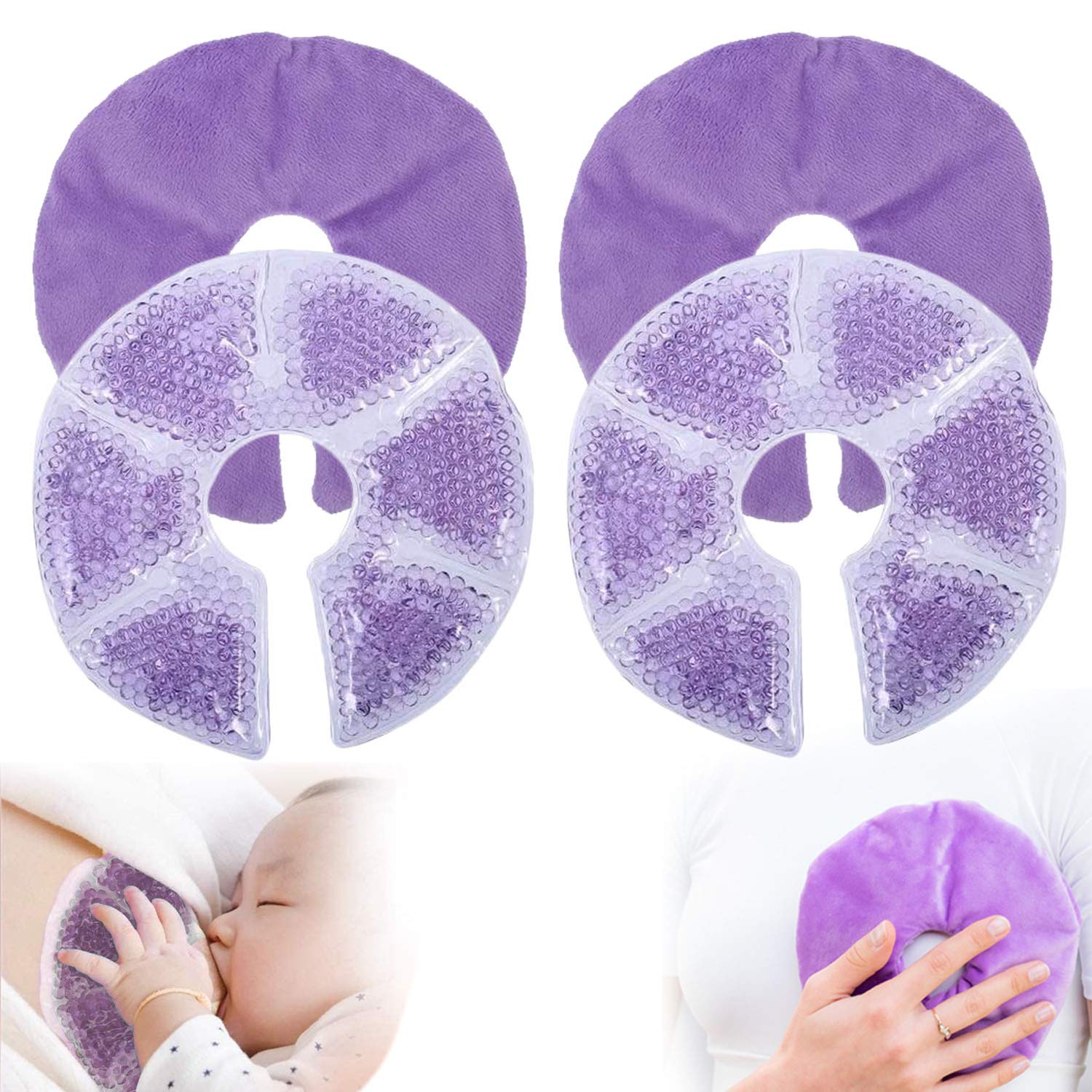 QETRABONE Breast Therapy Pads, Hot Cold Breastfeeding Gel Pads,  Breastfeeding Essentials and Postpartum Recovery, Nursing Pain Relief for  Mastitis, Engorgement, Reusable, Freezable, Microwavable Purple