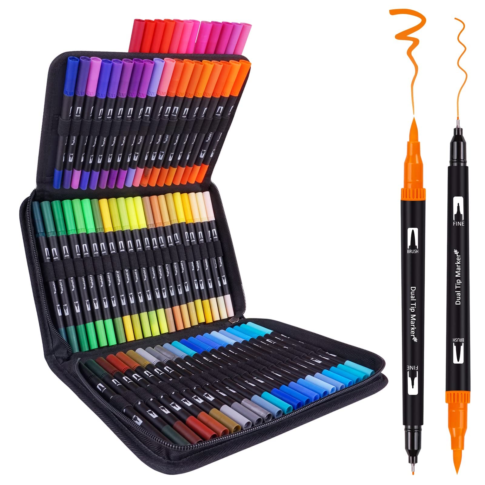 Dual Brush Marker Pens, 72 Colors Art Markers Set with Fine Tip and Brush  Tip for Kids Adult Coloring Book Bullet Journaling Note Taking Planner Hand  Lettering Calligraphy Drawing Art Supplies Kit