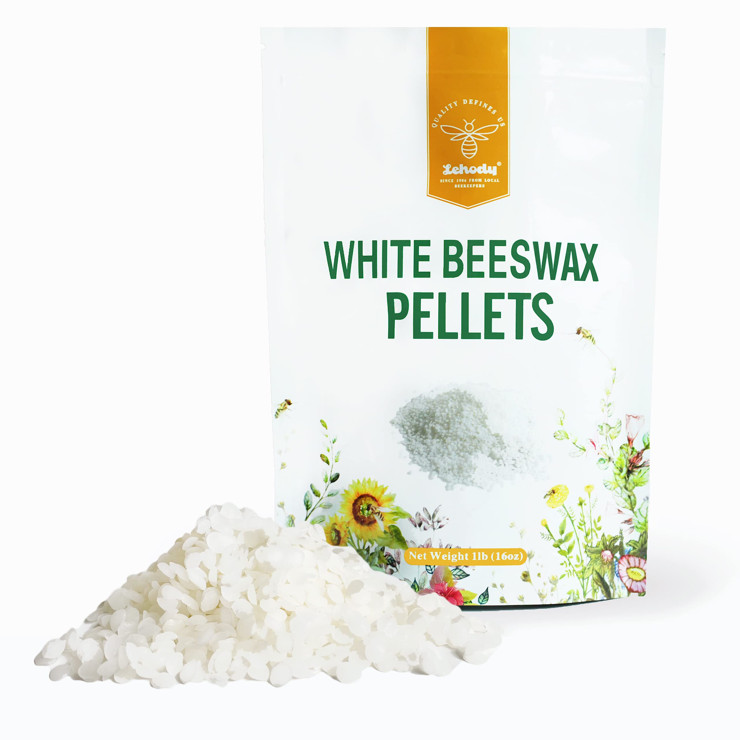Lehody Natural White Beeswax Pellets 1lbs - Cosmetic Grade-Triple Filtered,  Ideal for Skincare, Hand Cream, Lotion