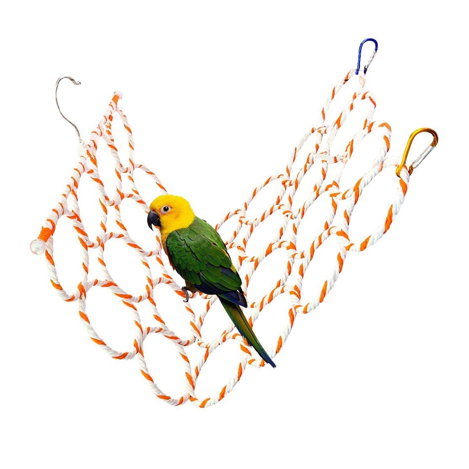 Bird Hemp Rope Net Swing,Parrot Perch Climbing Rope Ladder,Hammock Hanging  on Parakeet Cage wiht 2 Hooks,Chew Toys for Greys  Cockatoo,Cockatiel,Conure,Lovebirds,Canaries,Little Macaw 13.8 x 23.6