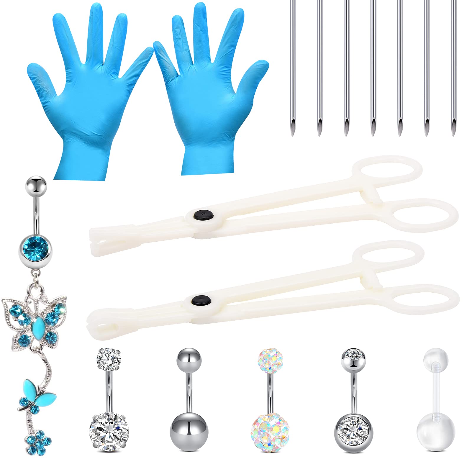 16PCS Belly Button Piercing Kit,14G Body Piercing Needles and