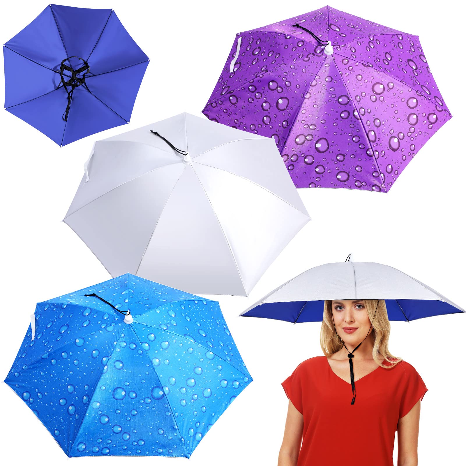 Reginary 3 Pieces Fishing Umbrella Hat 30 inch Adjustable Head Umbrella  Foldable UV Protection Umbrella Cap