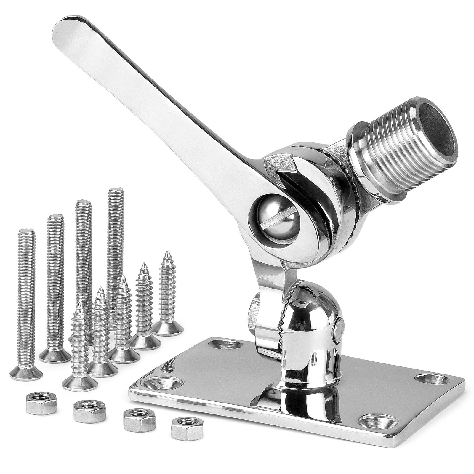 Marine VHF Antenna Mounts, Adjustable Base VHF Antenna Mount for Boat, 316  Stainless Steel, Heavy Duty, Include Installation Accessories Screws