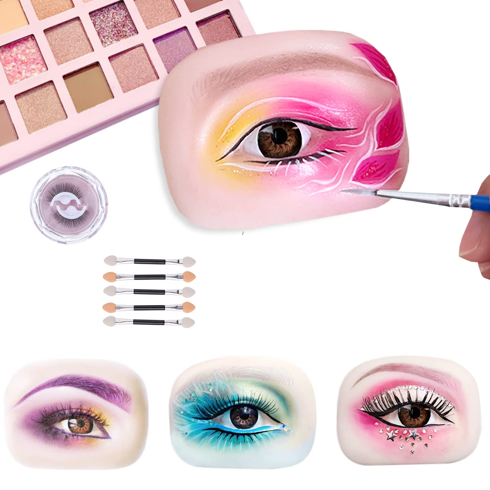 5d Makeup Practice Board Makeup Face Practice Board with Self-Adhesive  Eyelashes&Eyeshadow Applicators Silicone Eyes for Makeup Practice Suitable  for Eyeshadow&Tattoo Skin Practice