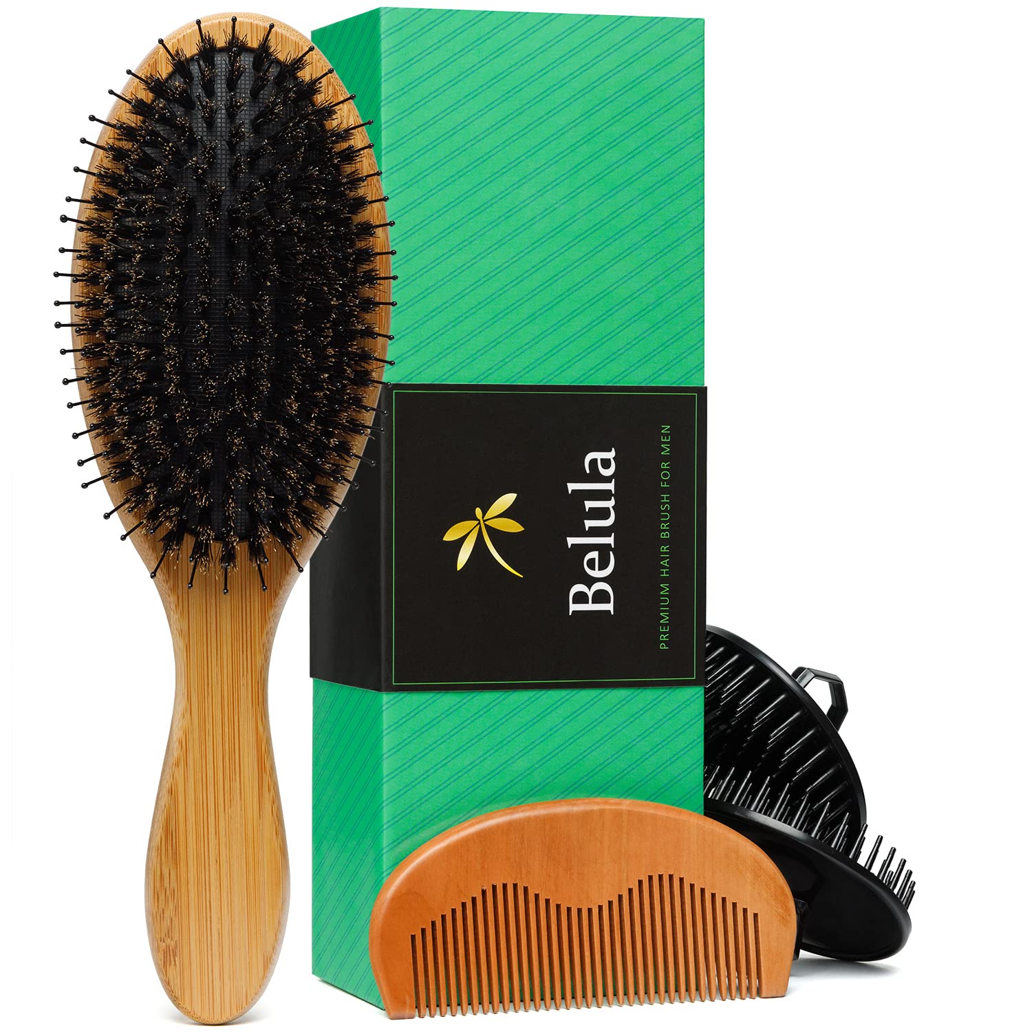 Belula Boar Bristle Hair Brush for Men Set.Styling Mens' Hair Brush with  Nylon Pins. Boar Bristle Brush, 2 x Palm Brush, Wooden Comb & Travel Bag  Included.