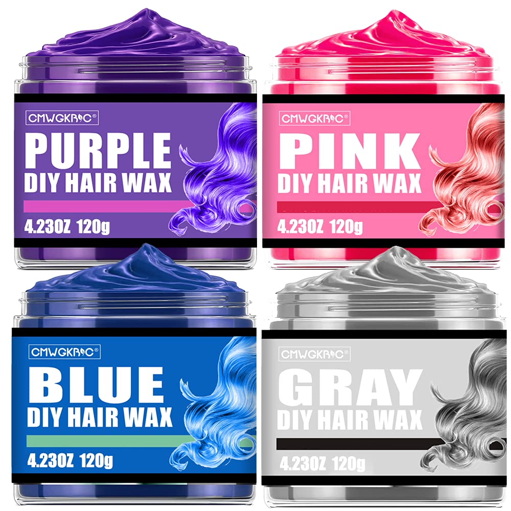 4 Color Temporary Hair Color Wax, Hair Wash Out Wax Color Hair Colorants -  Grey Pink Blue