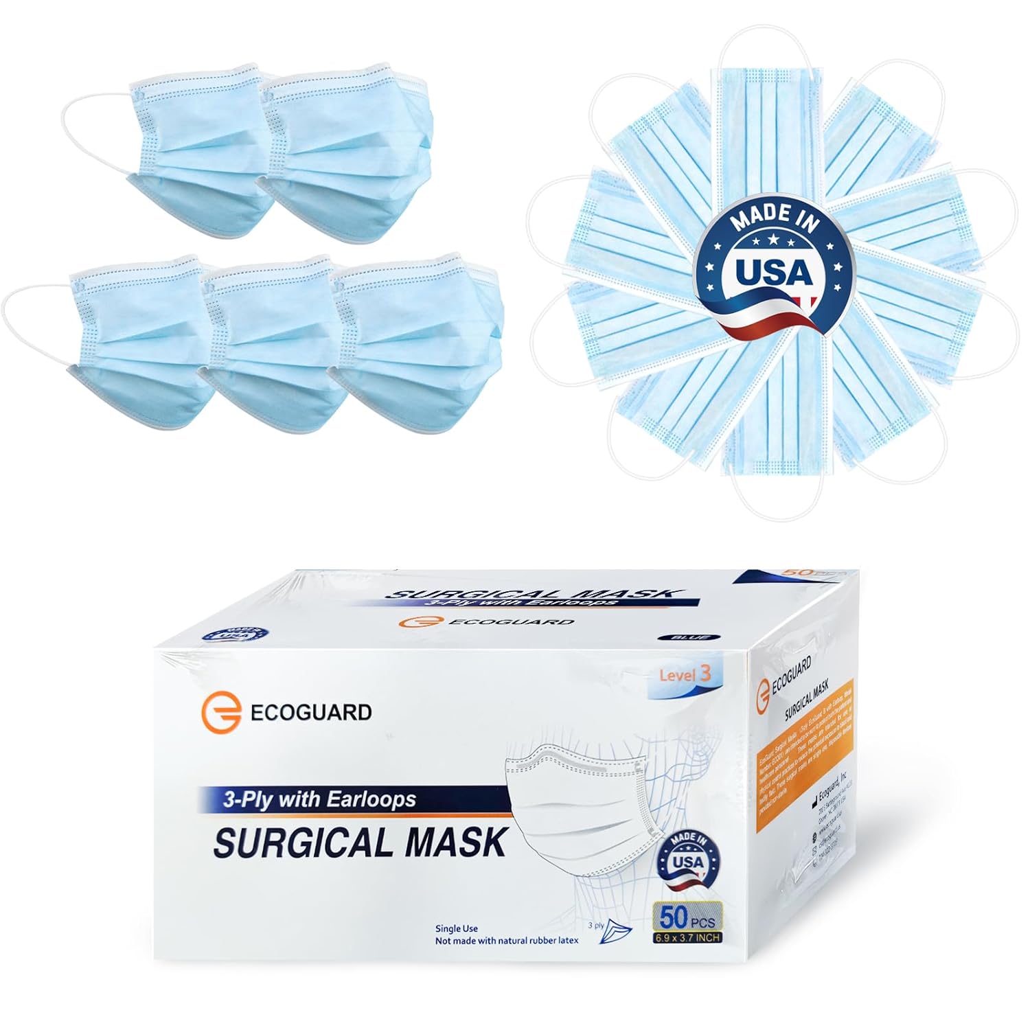 EG ECOGUARD Masks Made in USA ASTM Level 3 Disposable Medical Grade
