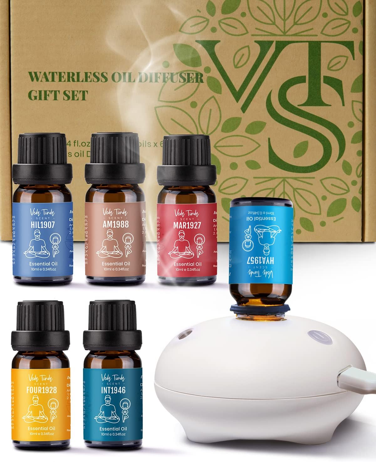 VTS Hotel Scented Essential Oils Set with Waterless Oil Diffuser