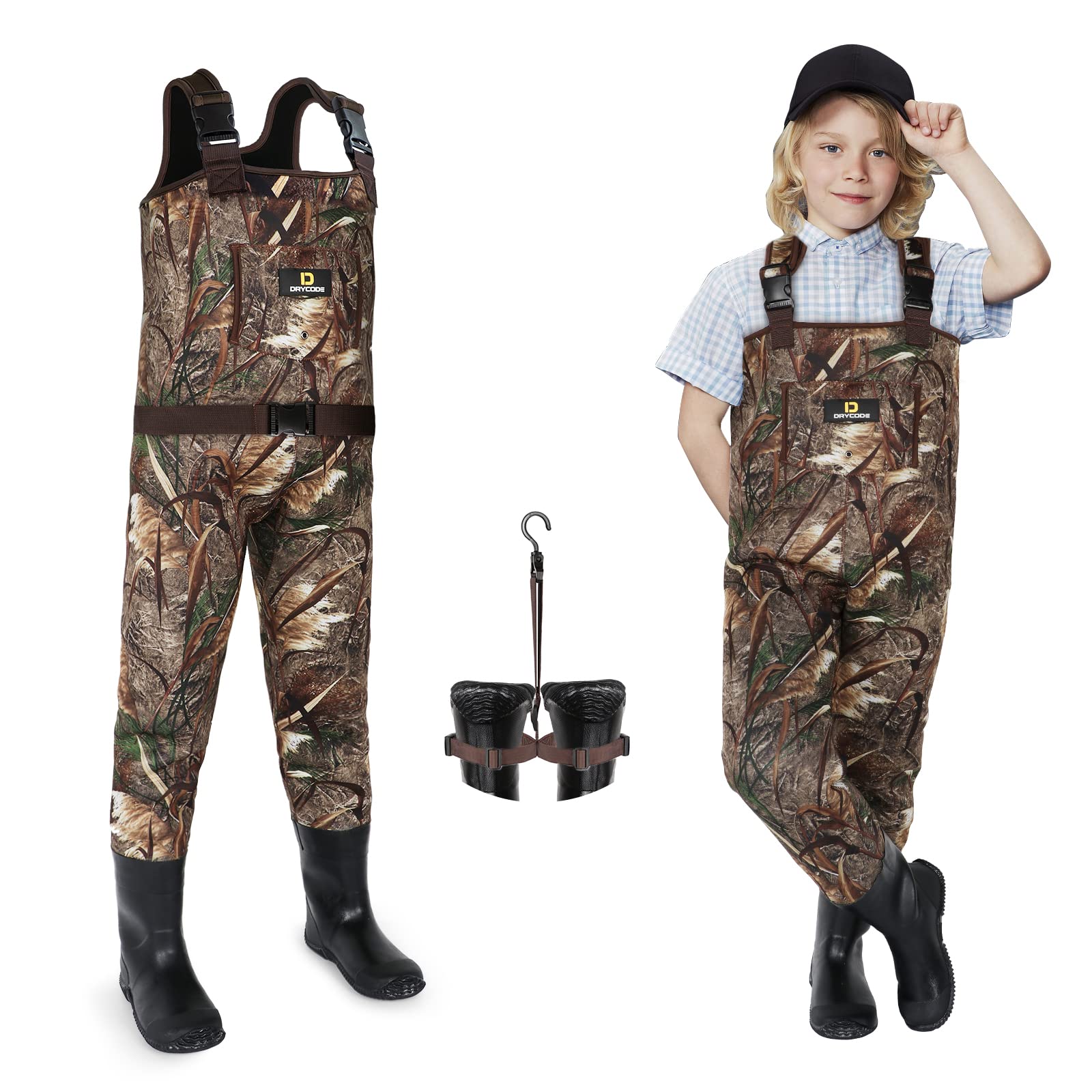 DRYCODE Kids Waders with Insulated Boots, Youth Waders for Toddler &  Children, Waterproof Warm 4mm Neoprene