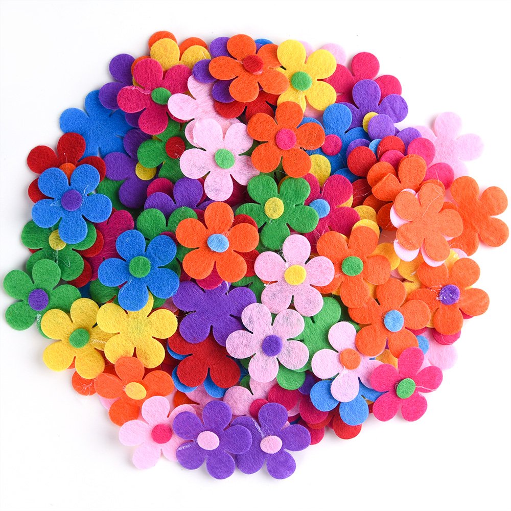 Coopay 120 Pieces Felt Flowers Fabric Flower Embellishments Assorted Colors  for DIY Crafts