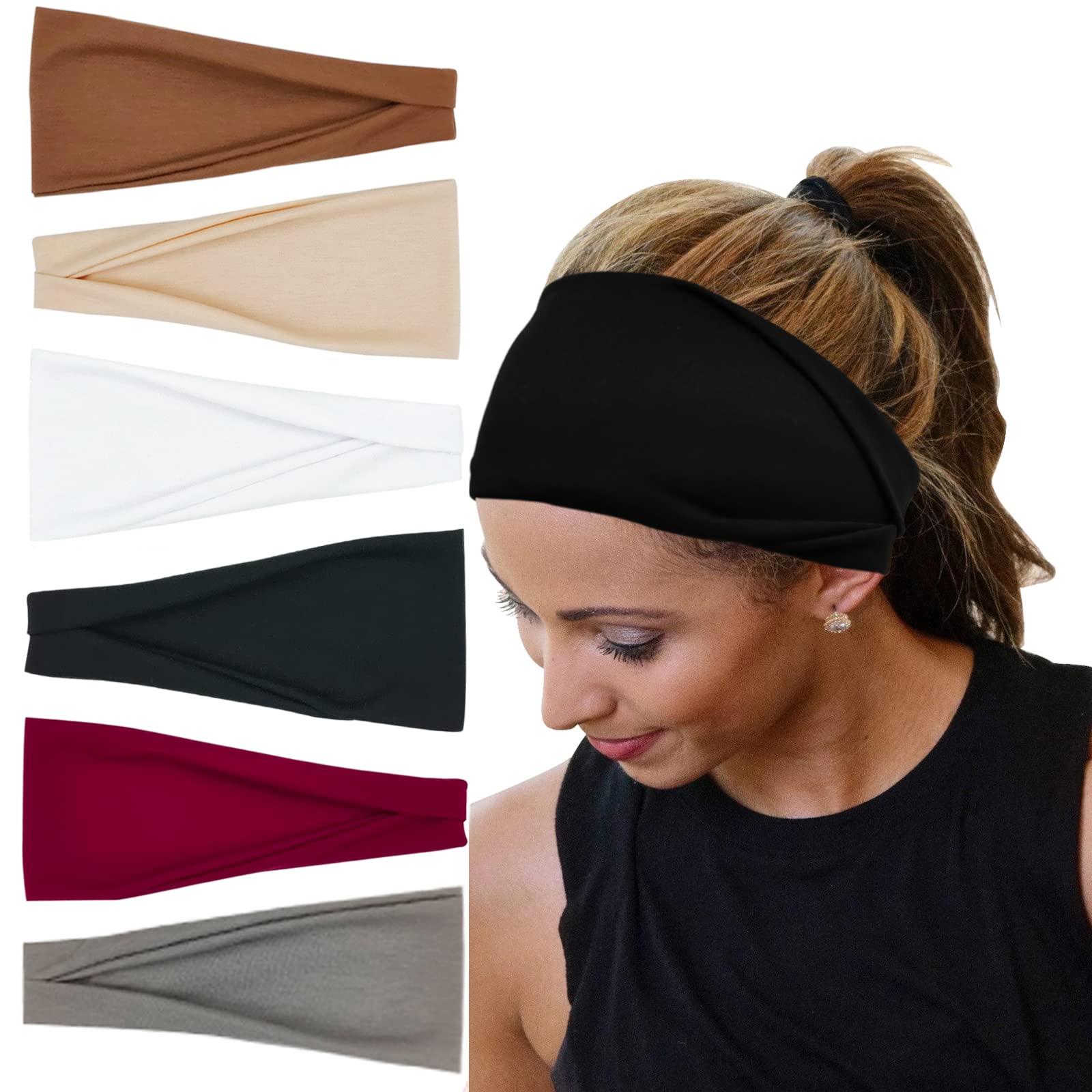 Headbands For Women Workout Yoga Headband Wide Head Bands Soft Hair Styling  Accessories band For Girls 6 Pack