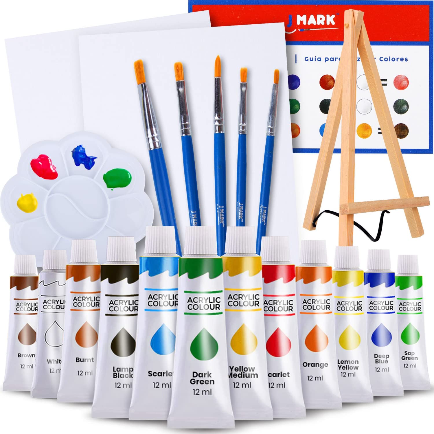 Acrylic Paint Set for Kids, Art Painting Supplies Kit with 12 Paints, 5  Canvas P