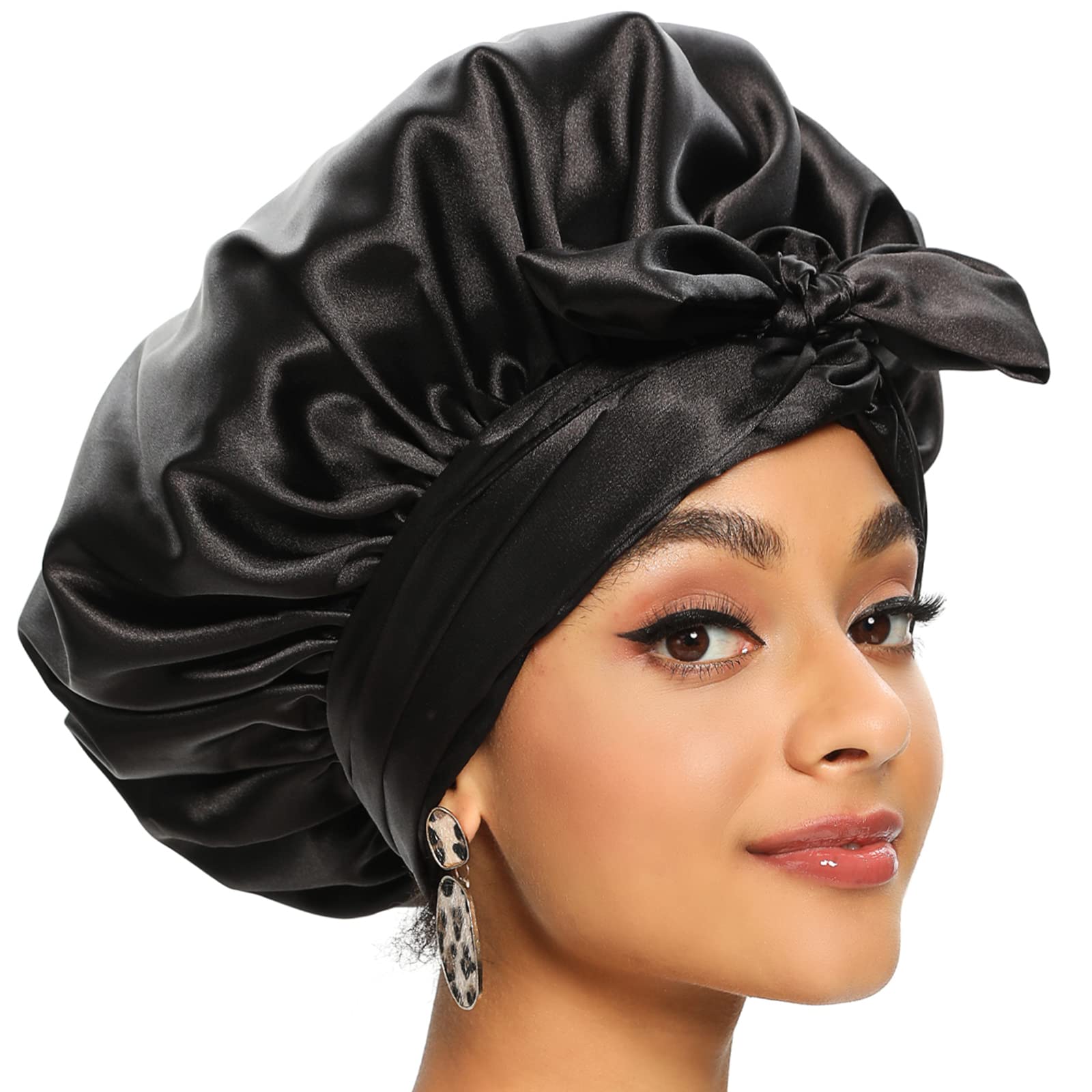 Satin Bonnet for Black Women, Silk Bonnet for Curly Hair Wraps for  Sleeping, Satin Scarf for Hair Wrapping at Night