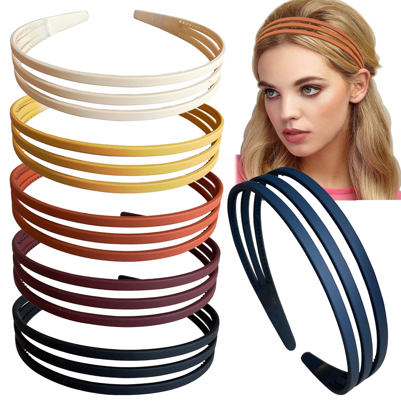 Set of 6 Thin Plastic Headbands for Girls Women with Small Head