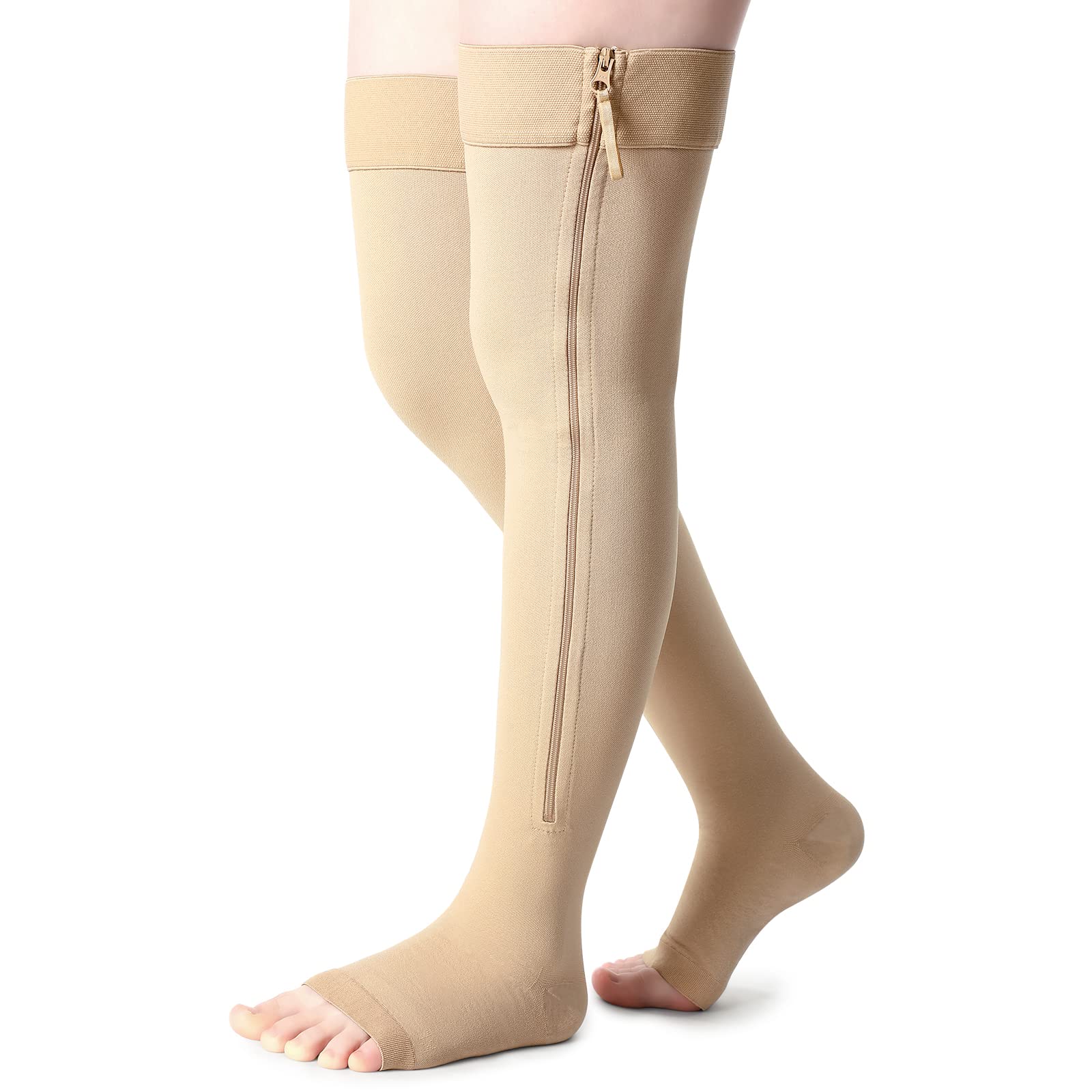 Newcotte Open Toe Zipper Compression Socks Thigh High 20-30mmhg