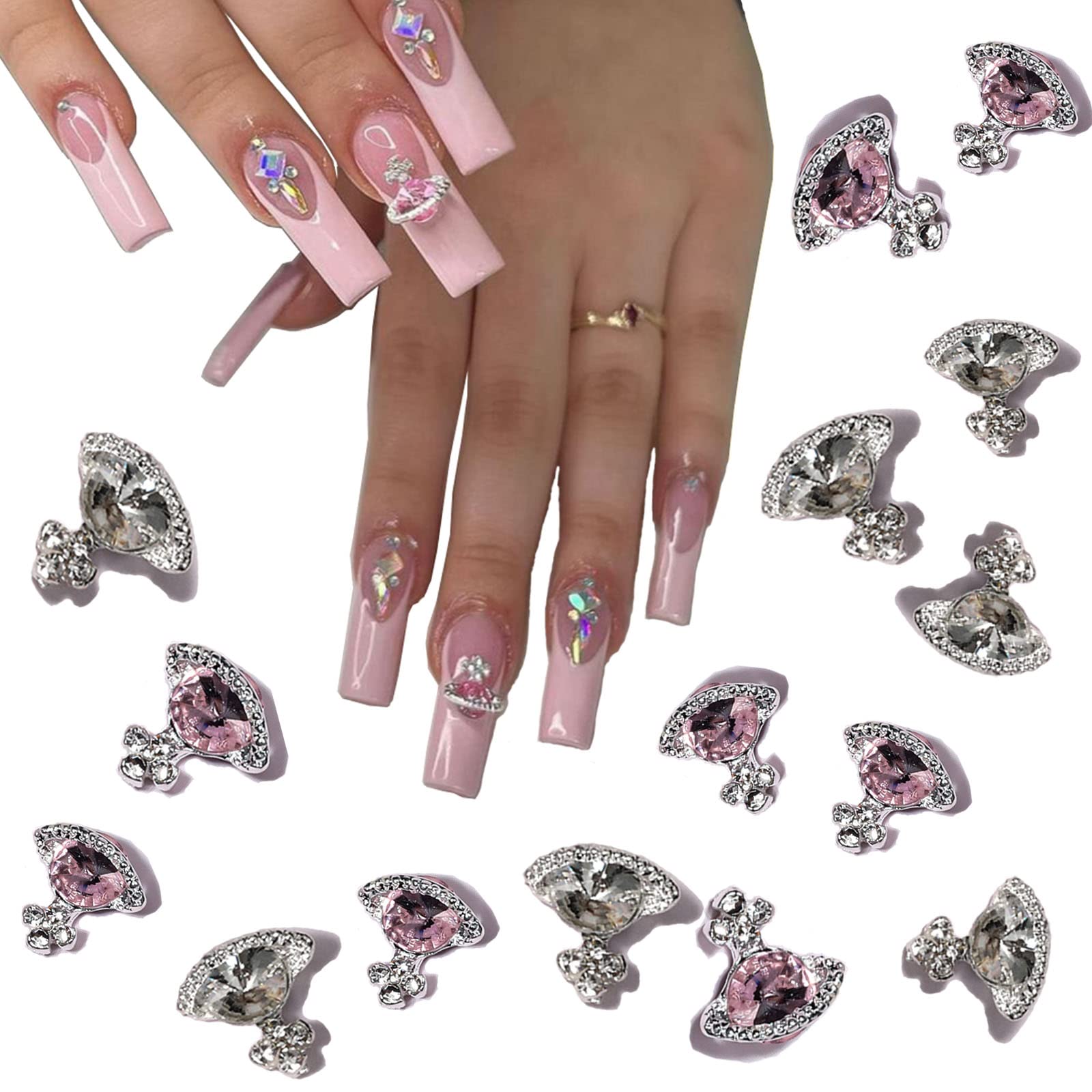 20PCS Nail Art Charms White Pink Planet Nail Charms 3D Shiny Nail Supplies  with Rhinestones Saturn Shape Nail Accessories for Women Nail Decoration  DIY Design Nail Gem Crystals Jewelry Planet Nail Charms-2