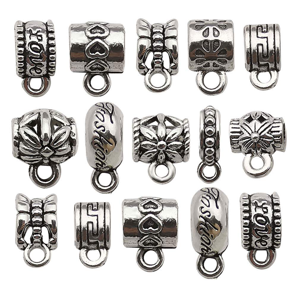 100 pcs Clasp Bail Beads Charms Bail Tube Beads Loose Spacer Bead Bead  Hanger Charm for Jewelry Making DIY Necklace Bracelet (M611)
