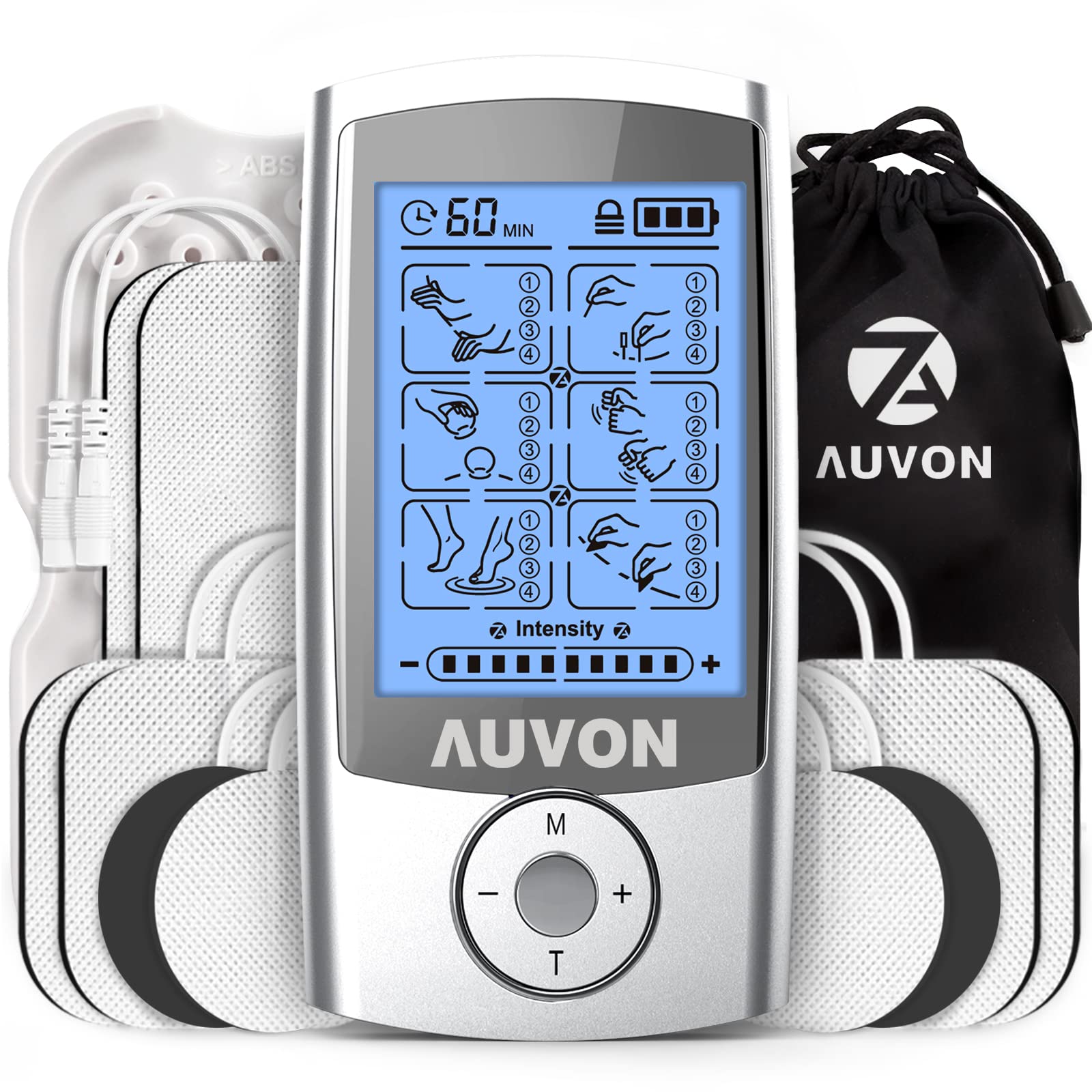 AUVON Dual Channel TENS Unit Muscle Stimulator Machine with 20