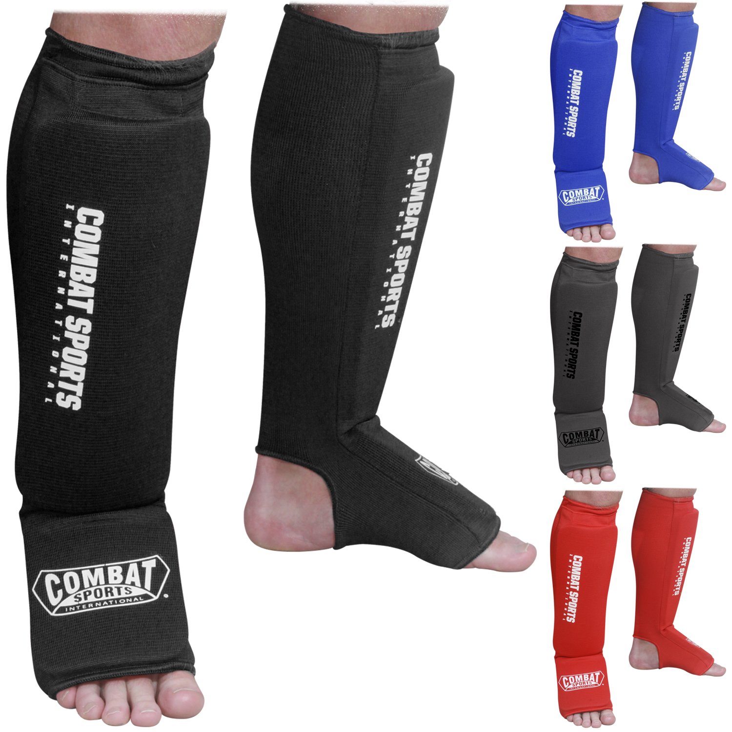 Combat Sports Washable MMA Elastic Cloth Shin & Instep Padded Guards Large  Black