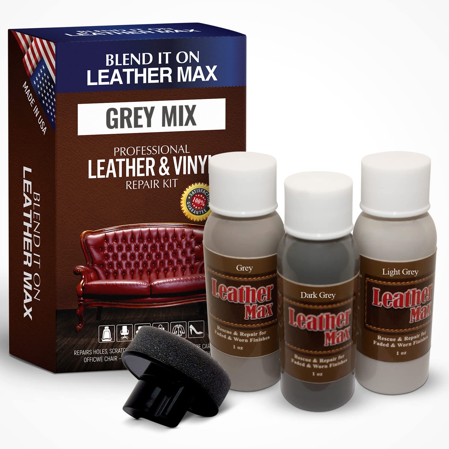 Leather Max Quick Blend Refinish and Repair Kit, Restore Couches, Recolor  Furniture & Repair Car Seats, Jackets, Sofa, Boots / 3 Color Shades to  Blend with/Leather Vinyl Bonded and More (Grey Mix)