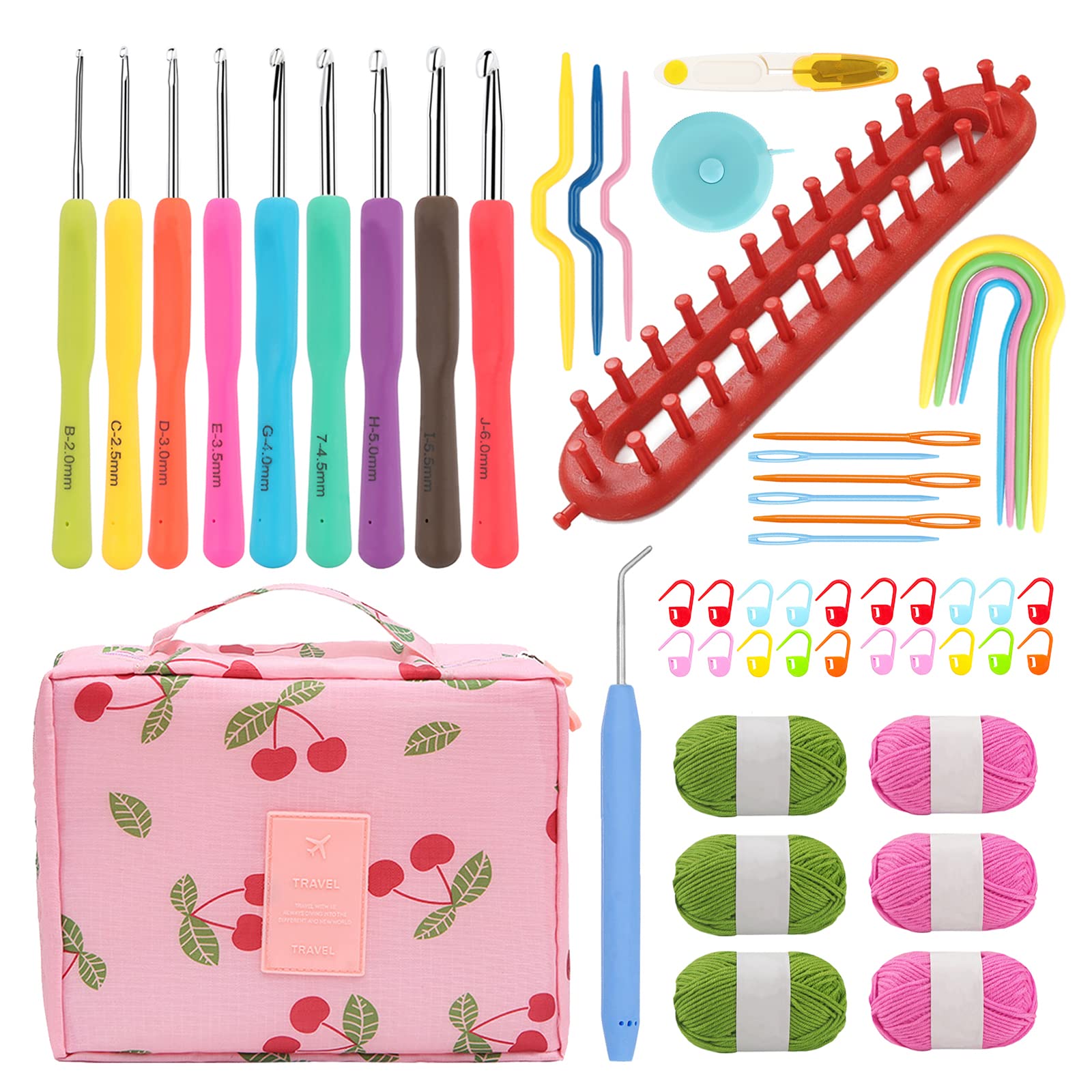 2.0-6.0mm Pink Crochet Hook Knitting Needles Set With Cover And