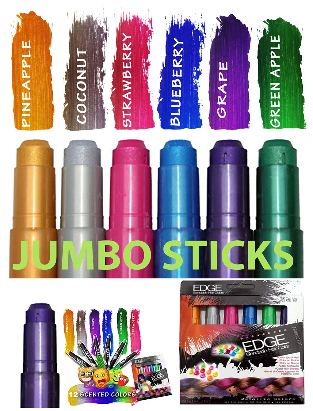 Kids Hair Chalk - JUMBO HAIR CHALK PENS - Washable Hair Color Safe For Kids  And Teen - 200% MORE COLOR PER PEN - SCENTED - For Party, Girls Gift, Kids  Toy