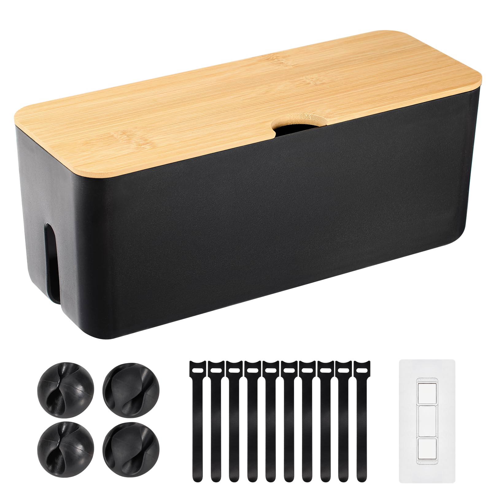 Cable Management Box - Wall Mount Wood Lid Cord Organizer Box for