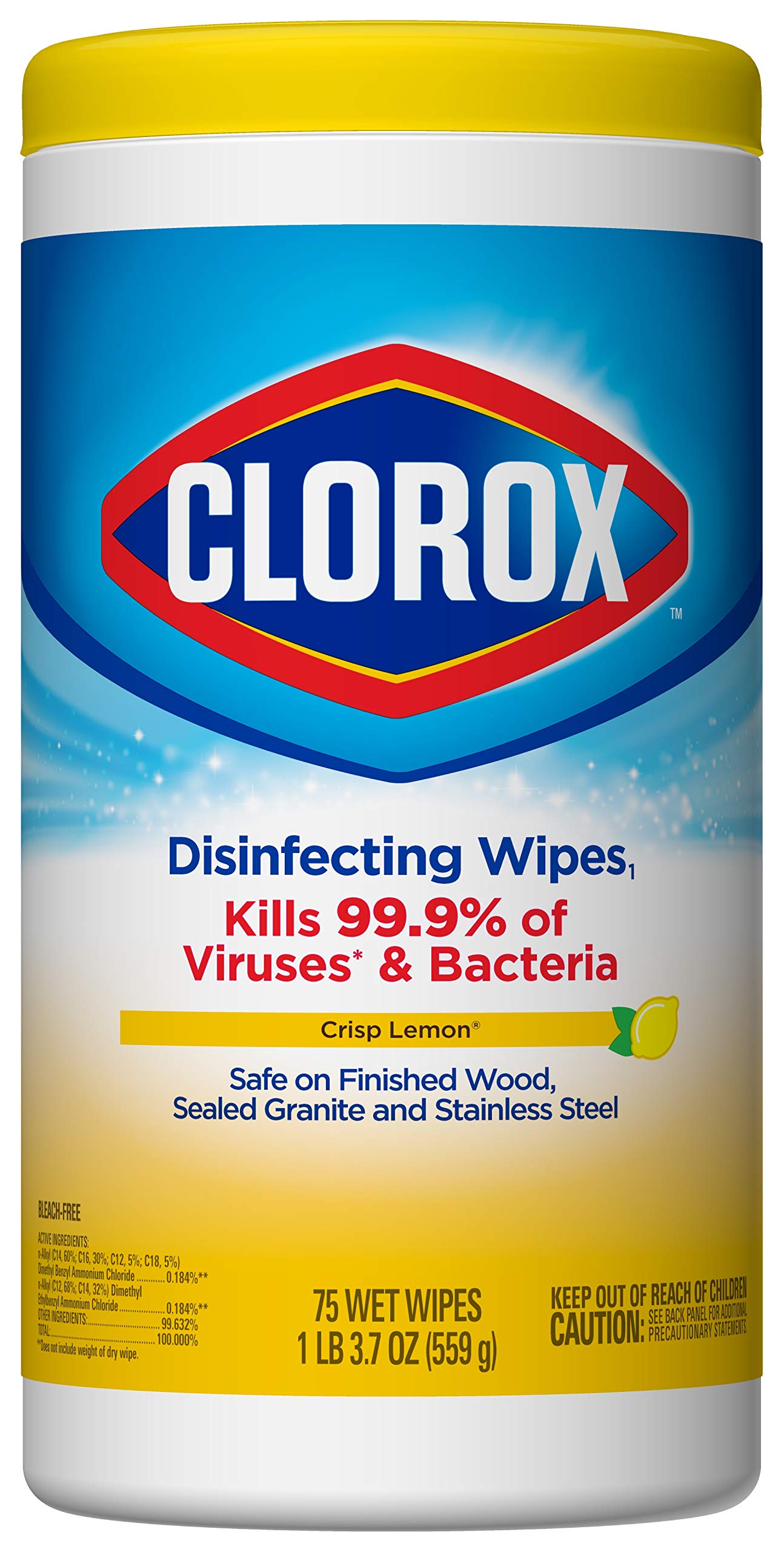 Clorox Disinfecting Wipes, Cleaning Wipes, Crisp Lemon, 75 Count, Pack of 6  (Package may vary) (Package