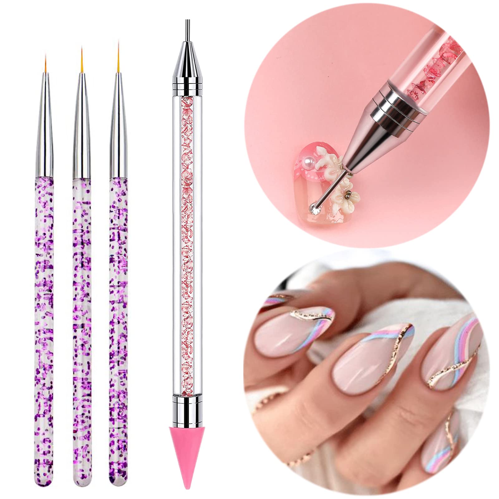 Nail Rhinestone Picker Dotting Tool, 3pcs Nail Art Brushes for Painting  with Different Size, Dual-ended