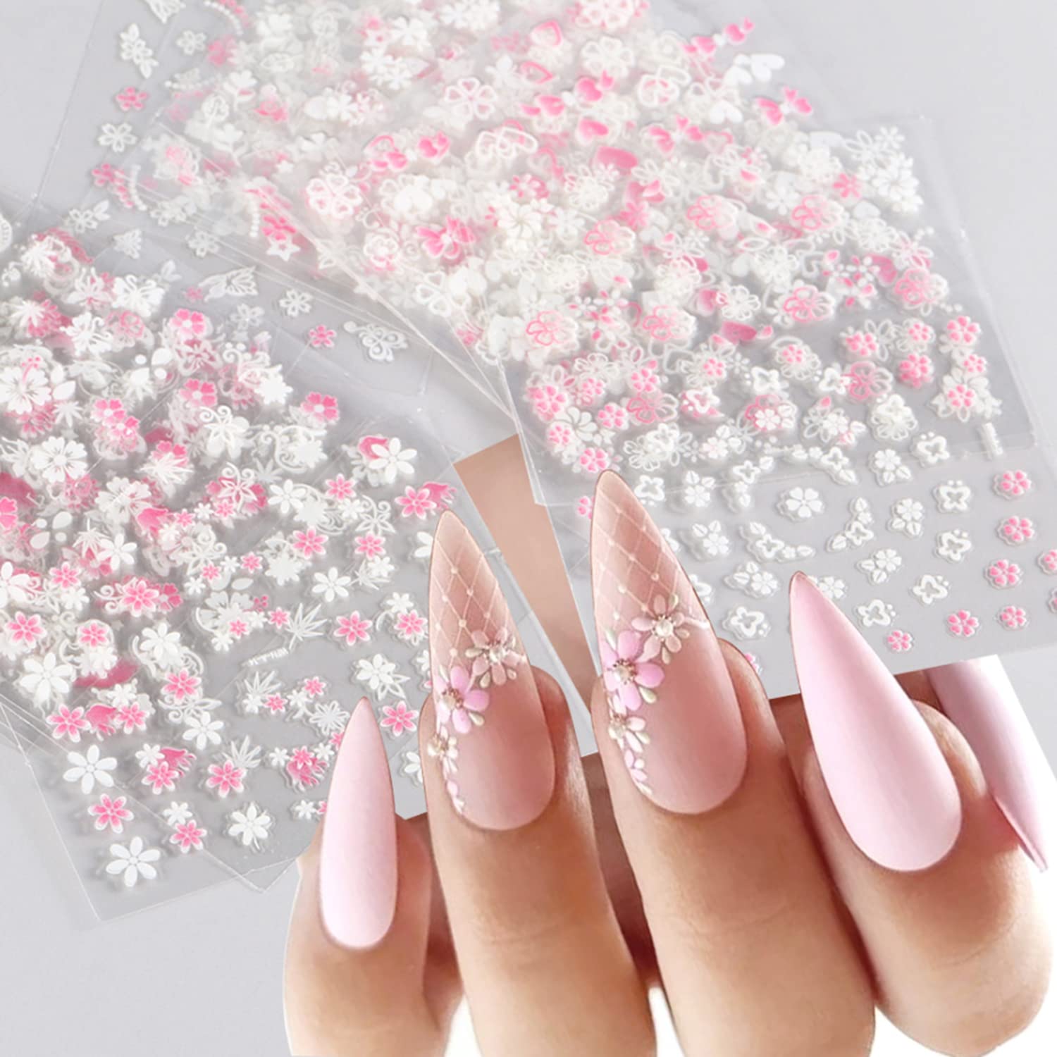 White Flower Nail Art Stickers 3D Self Adhesive Flower Nail Decals