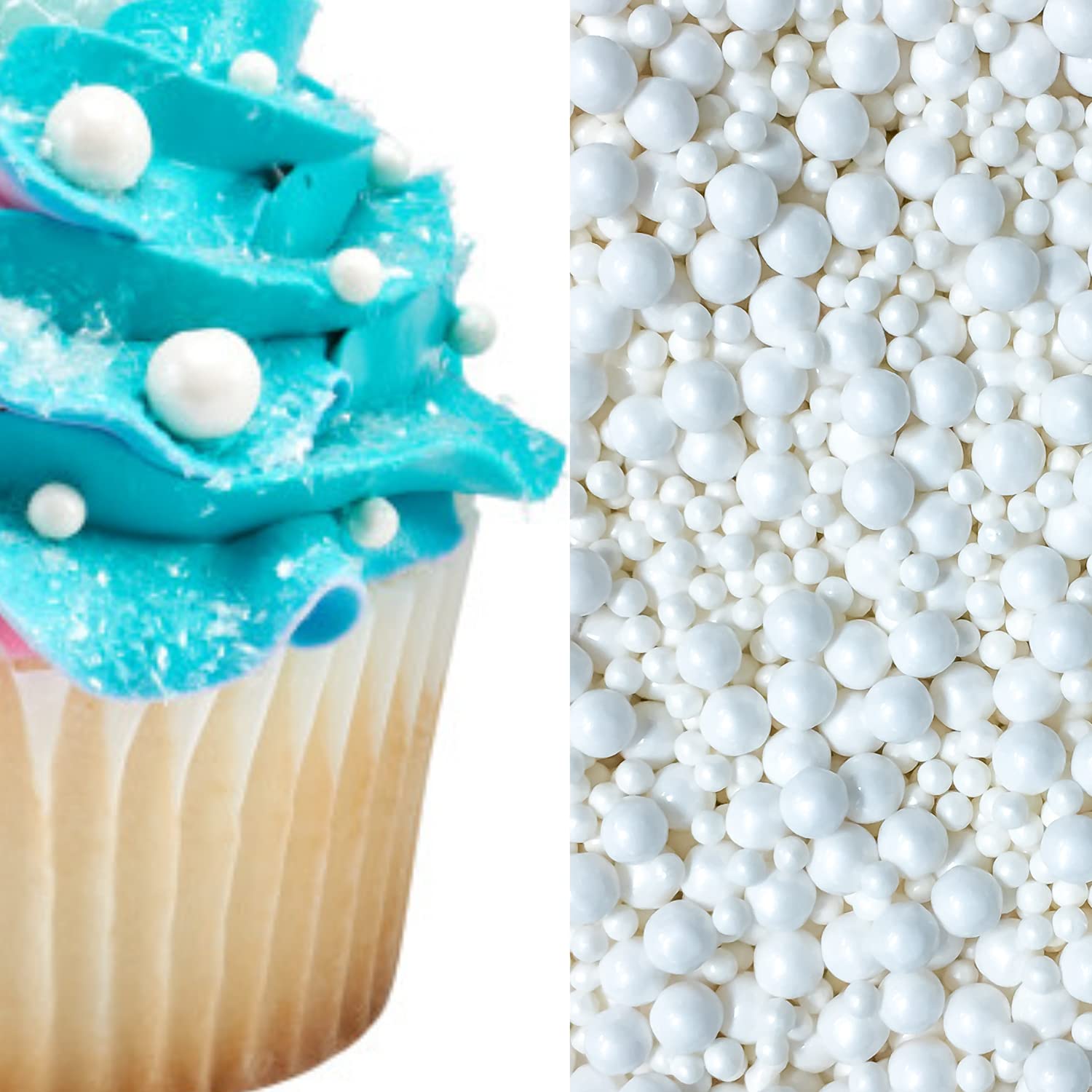 White Edible Beads Big and Mini Sugar Beach Seaside Pearls Cake Cupcake  Cookie Dessert Decoration Topper
