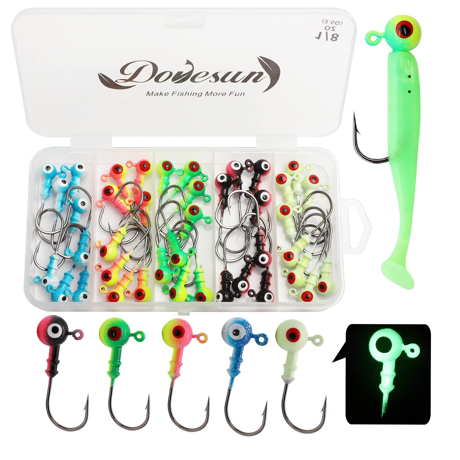 Dovesun Jig Heads for Fishing, Painted Jigheads with 3D Eye Ball