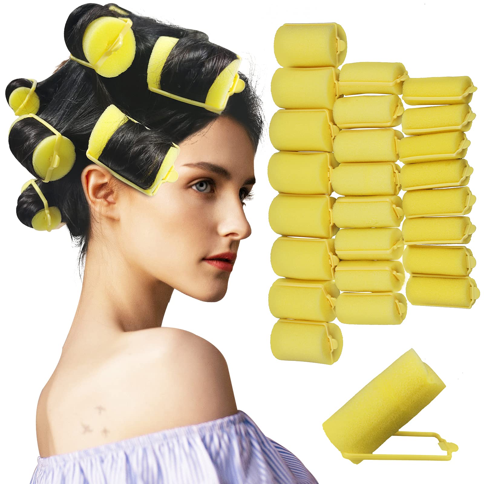 Hair Rollers,24 Pieces Foam Sponge Rollers for Hair,Soft Sleeping Hair  Curlers for Hairdressing Styling(