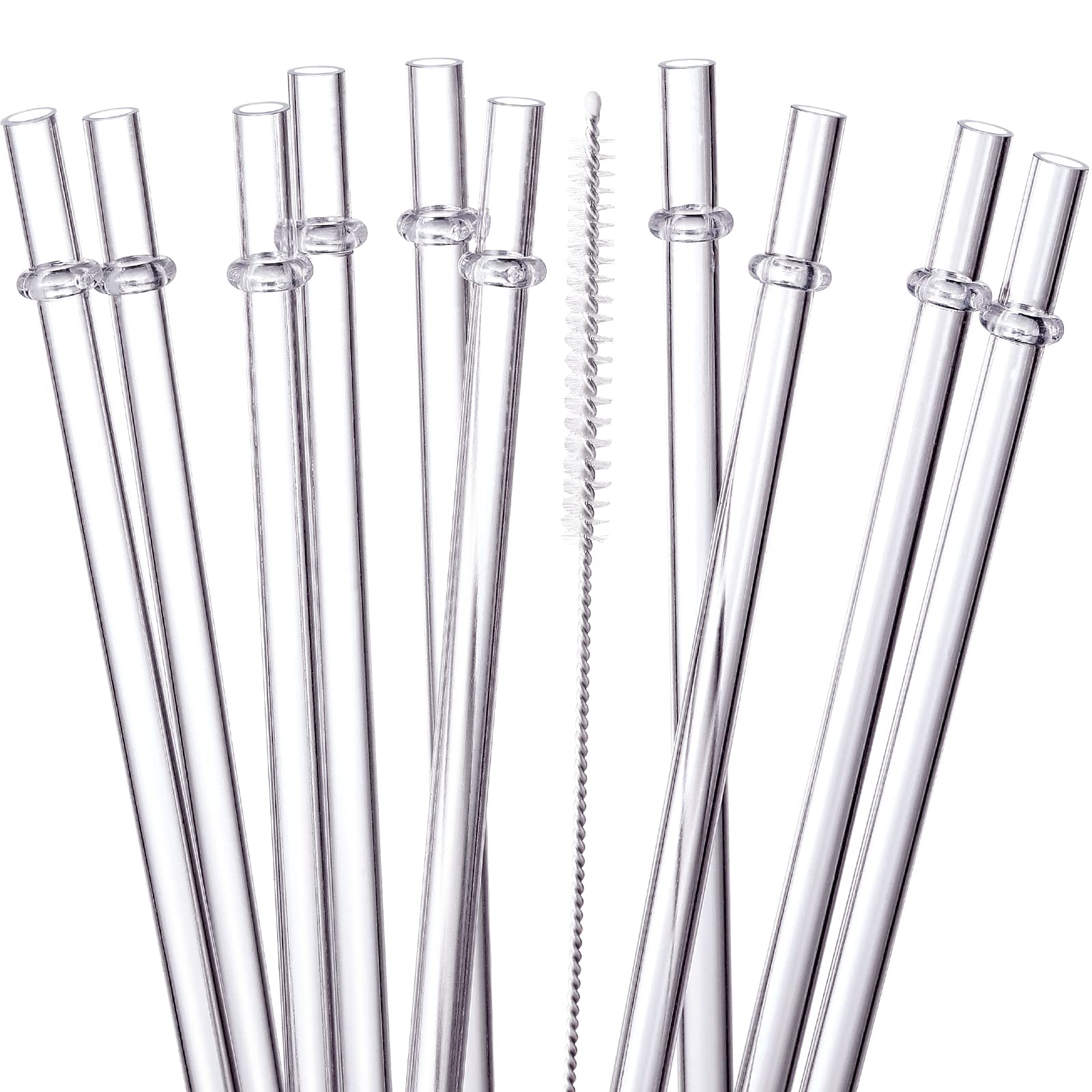 24 Pcs Highly Clear Reusable Straws with 4 Straw Brushes 10.5 in Long Hard  Plastic Drinking