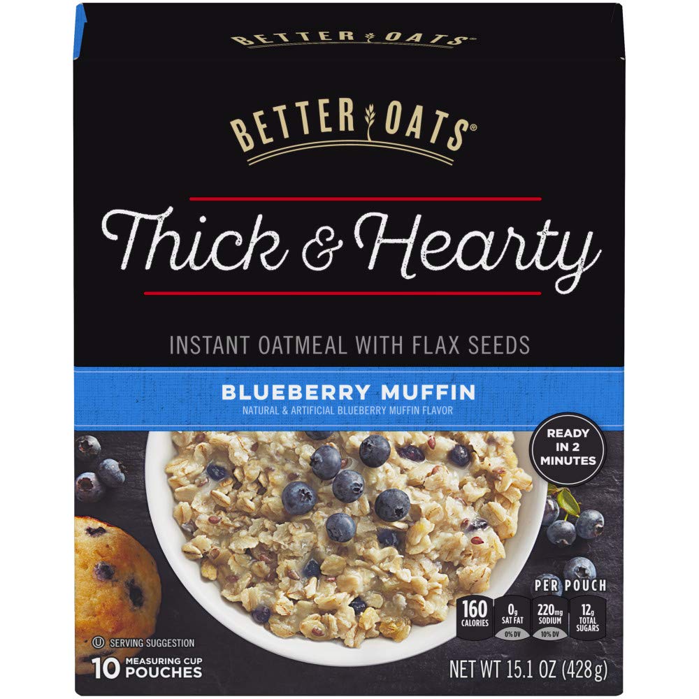 Post Better Oats Thick & Hearty Whole Grain Instant Oatmeal with Flax  Seeds, Blueberry Muffin flavor, 15.1 Ounce Box, Pack of 6