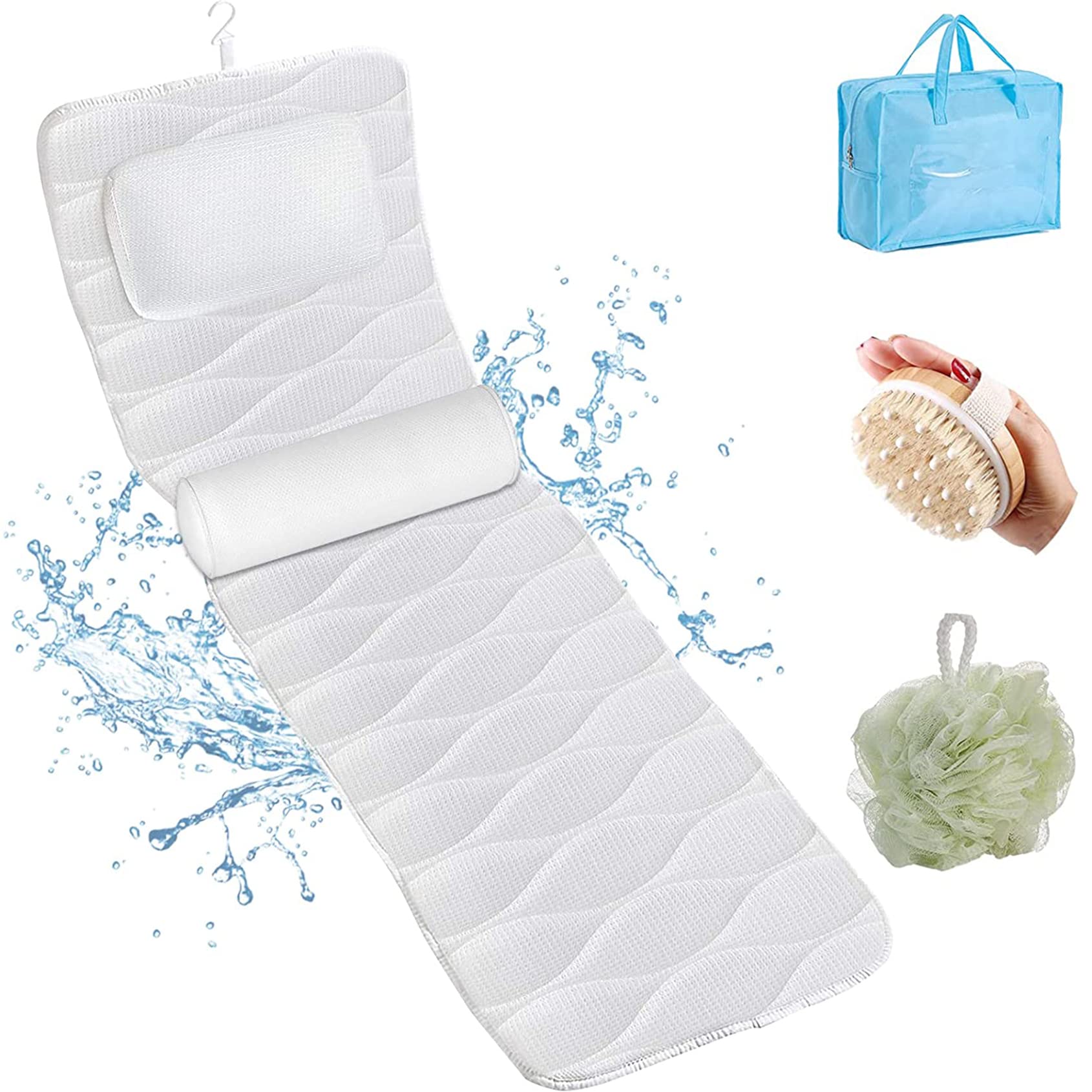 FULL BODY BATH PILLOW, BATH PILLOWS FOR TUB WITH MESH WASHING BAG