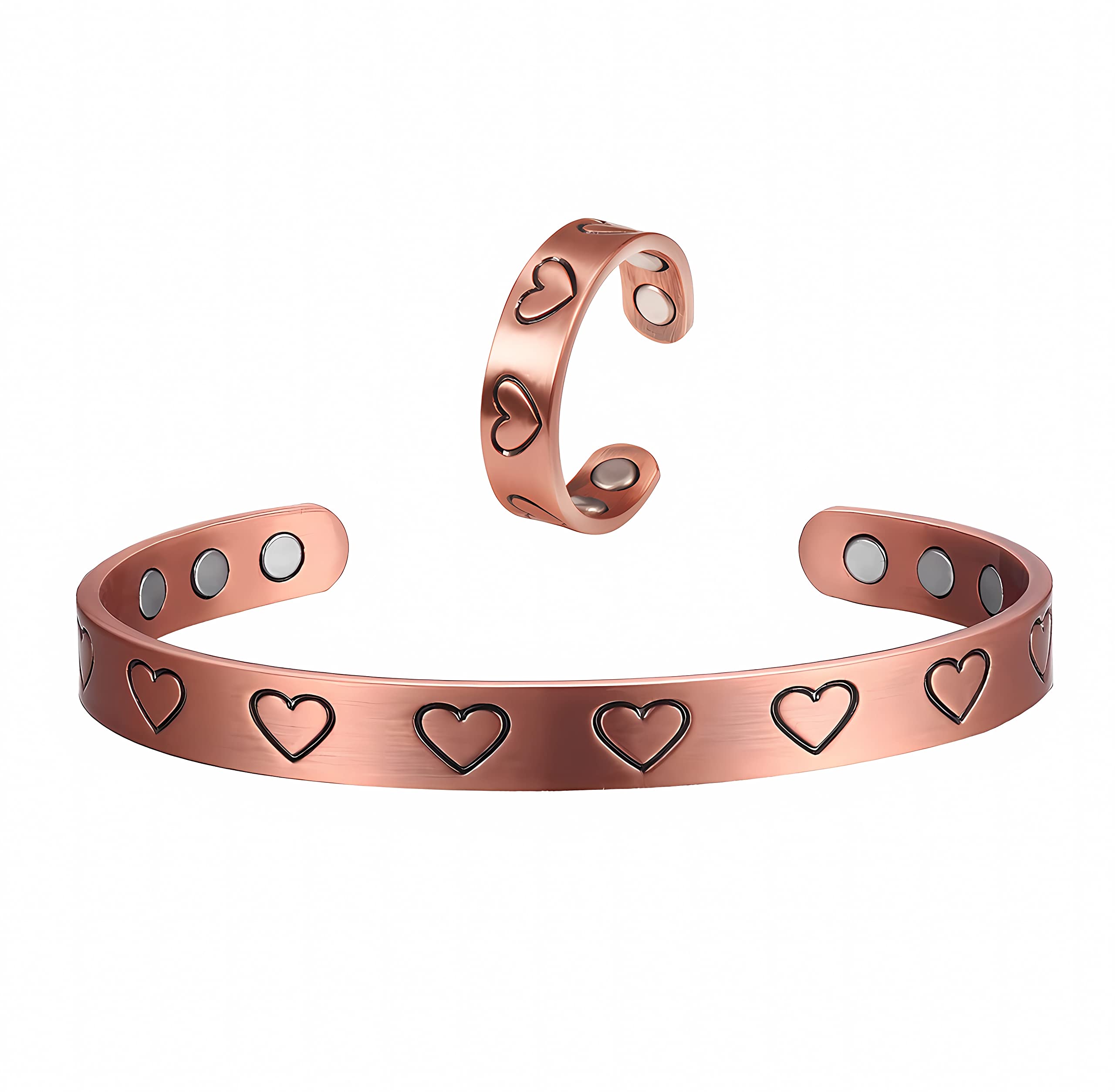 Premium AI Image | A stack of copper bracelets with a floral design on the  top.