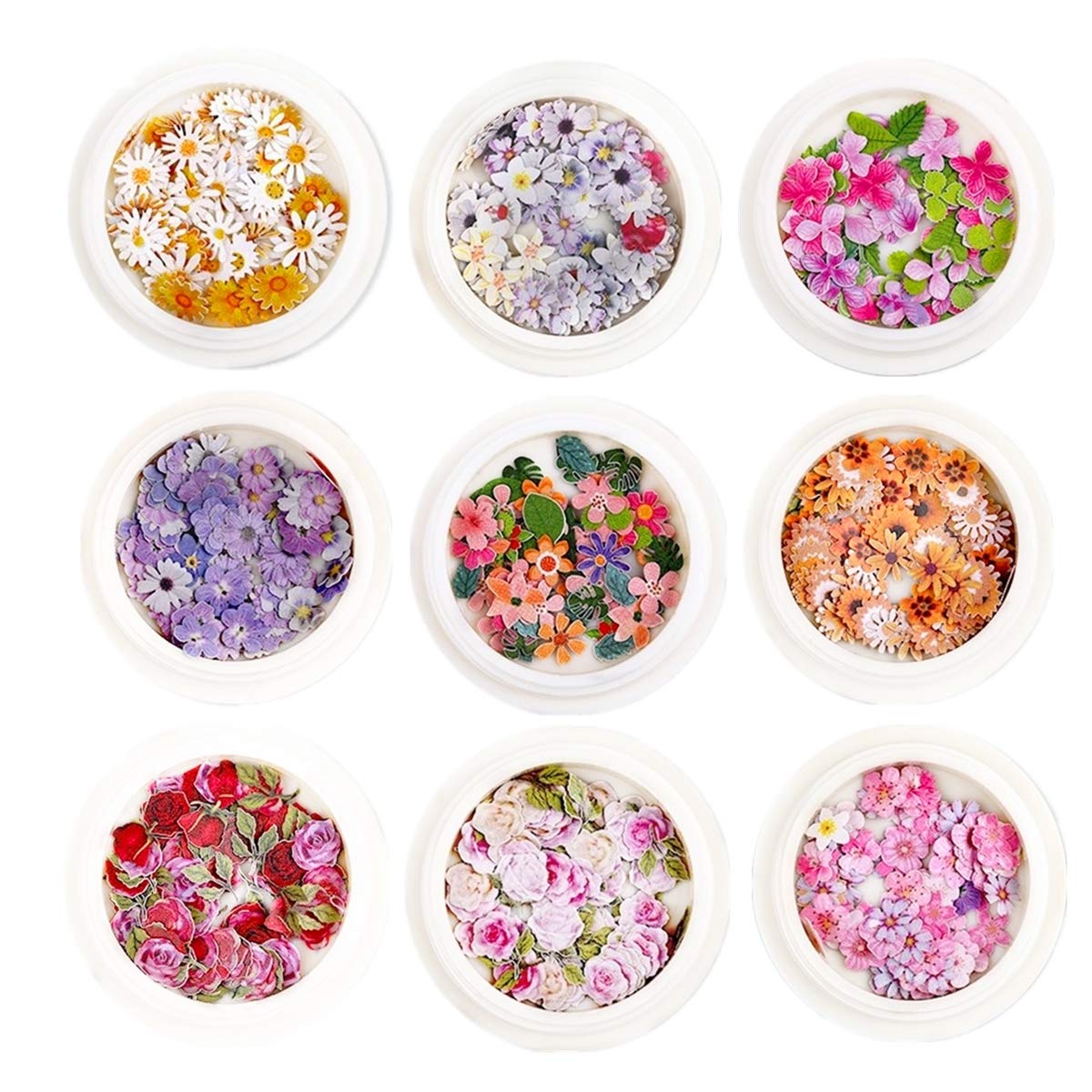3D Flower Nail Stickers 450Pcs Holographic Simulation Flower Leaf Nail  Glitter Sequin Acrylic Paillettes Sparkle Nail Glitter for Nail Art  Decoration Wood flower-9