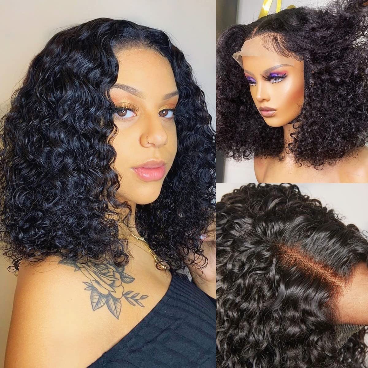 RULINDA 180 Density Short Curly Wig Human Hair 5x5 HD lace closure