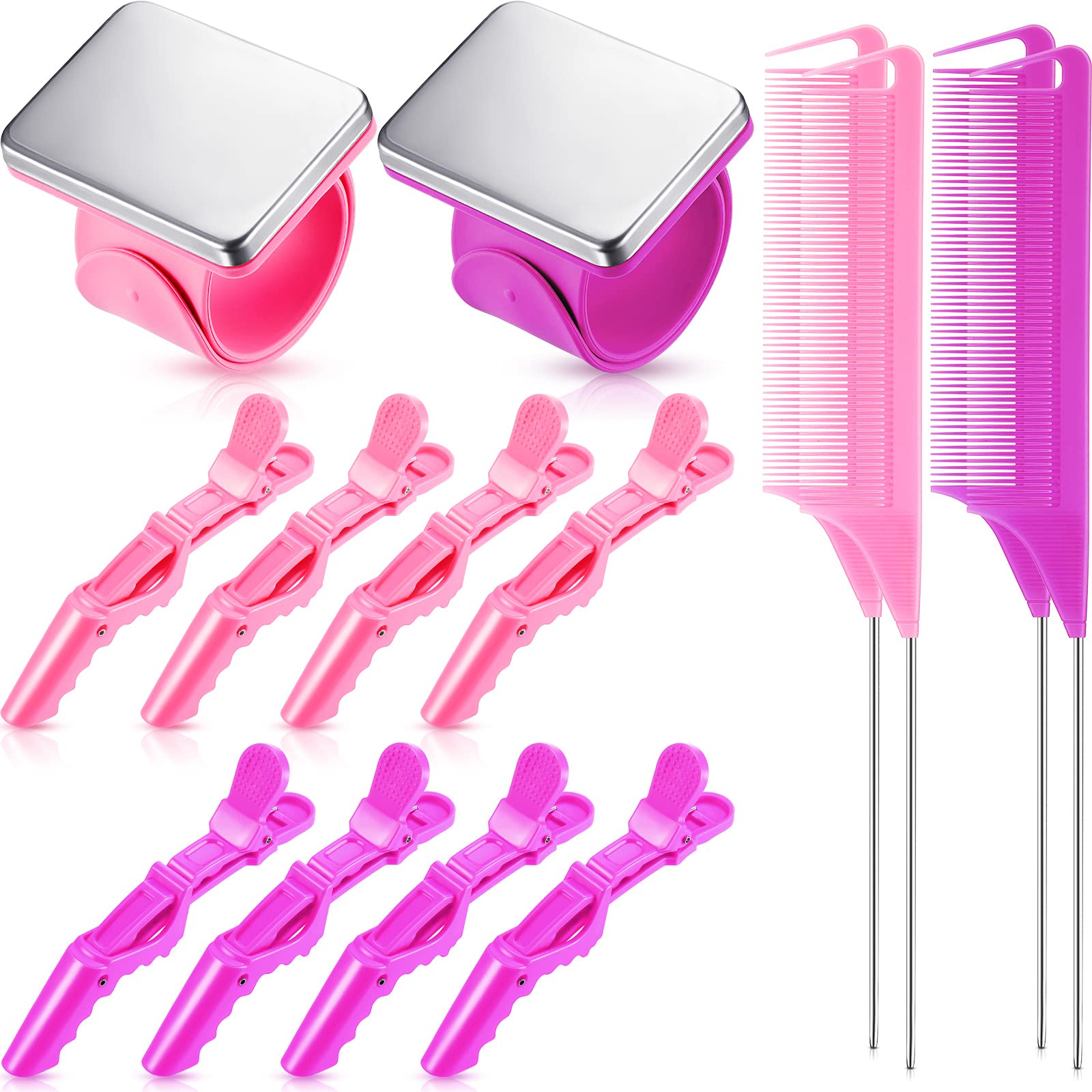 14 Pcs Hair Braiding Tool 2 Pieces Magnetic Pin Wristbandand 4 Pcs Braiding  Comb for Parting with 8 Pcs Wide Teeth Alligator Sectioning Hair Clip for  Hair Braid Tool Braid Maker (Purple Pink)