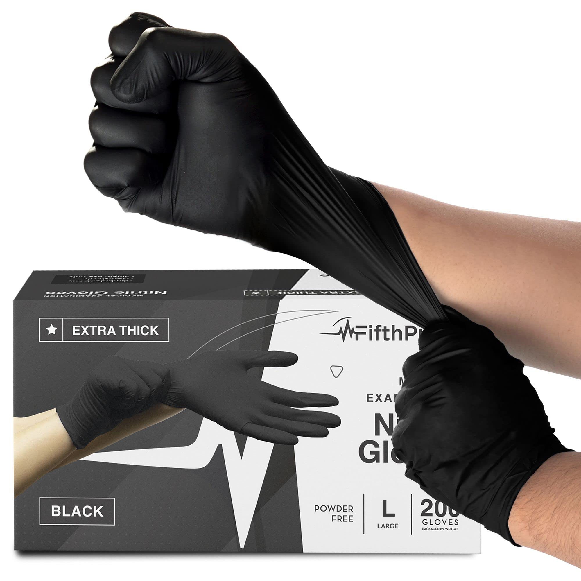 Disposable Black Nitrile Gloves Large 200 Count Extra Thick 4.5 Mil