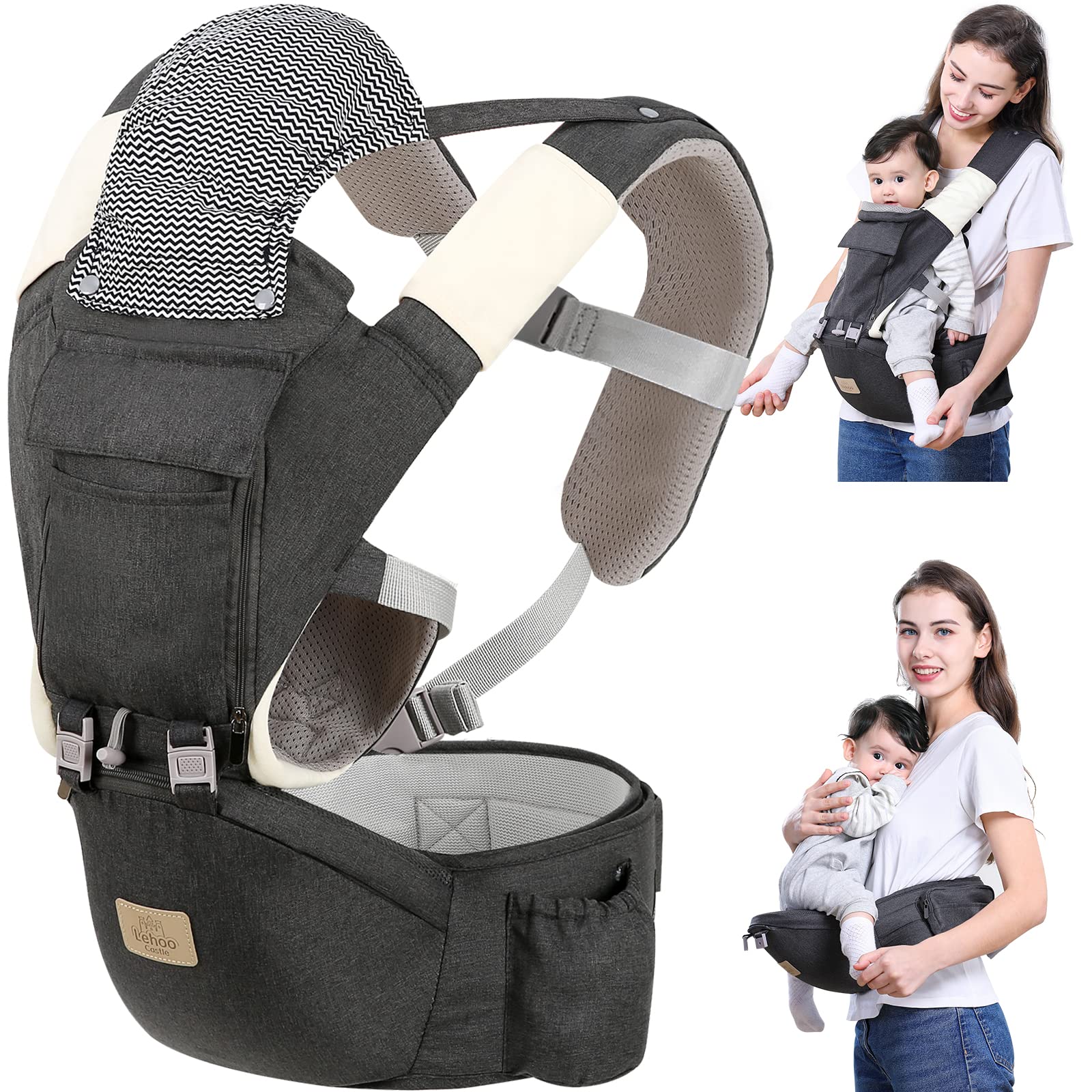 Lehoo Castle Baby Carrier with Hip Seat, 6-in-1 Baby Carrier Newborn to  Toddler, Carriers Fits All Seasons & Positions - Adapt to Newborn, Infant &  Toddler (Grey)