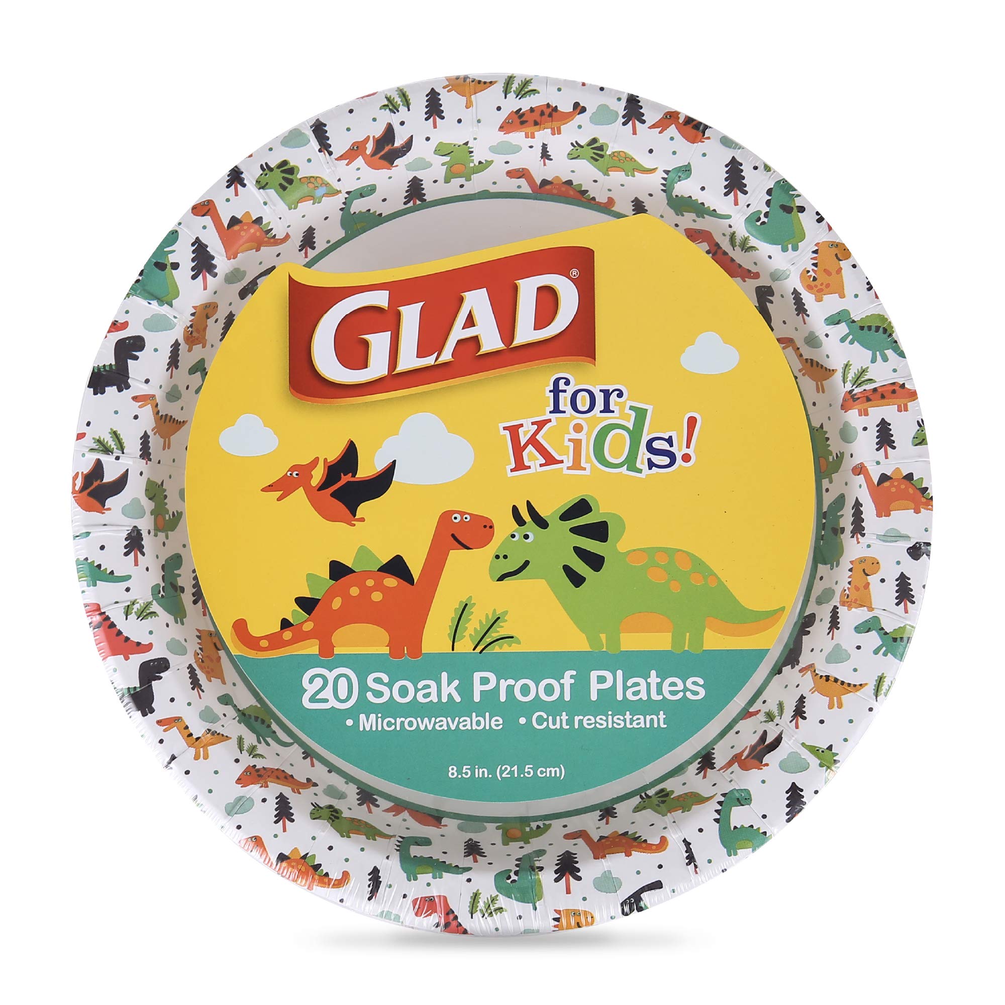Glad for Kids 8 1/2-Inch Paper Plates, Small Round Paper Plates with  Dinosaurs for Kids, Heavy Duty Disposable Soak Proof Microwavable Paper  Plates, 8.5 Round Plates 20ct